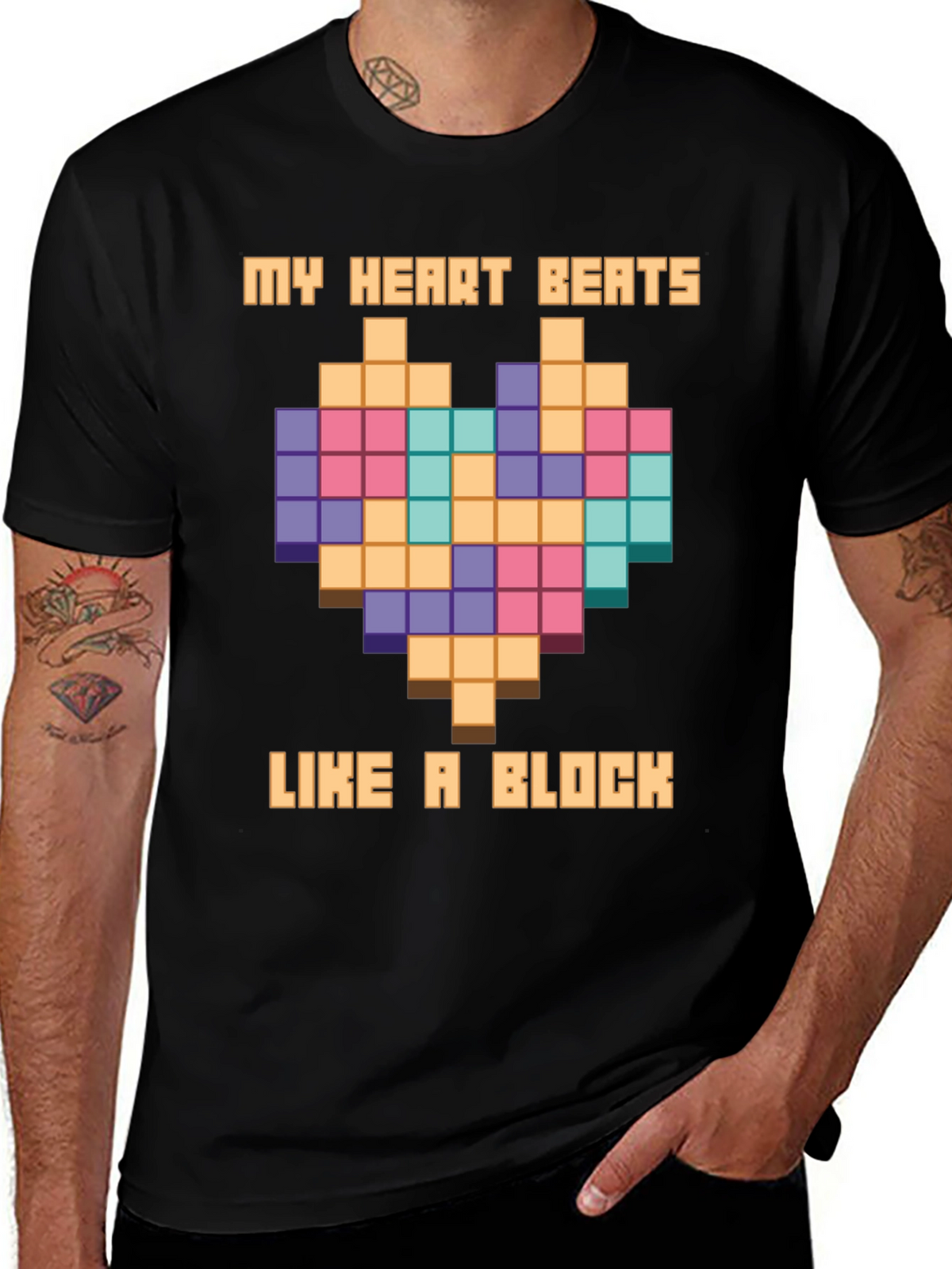 Pixel Heart Block T-Shirt - My Heart Beats Like A Block