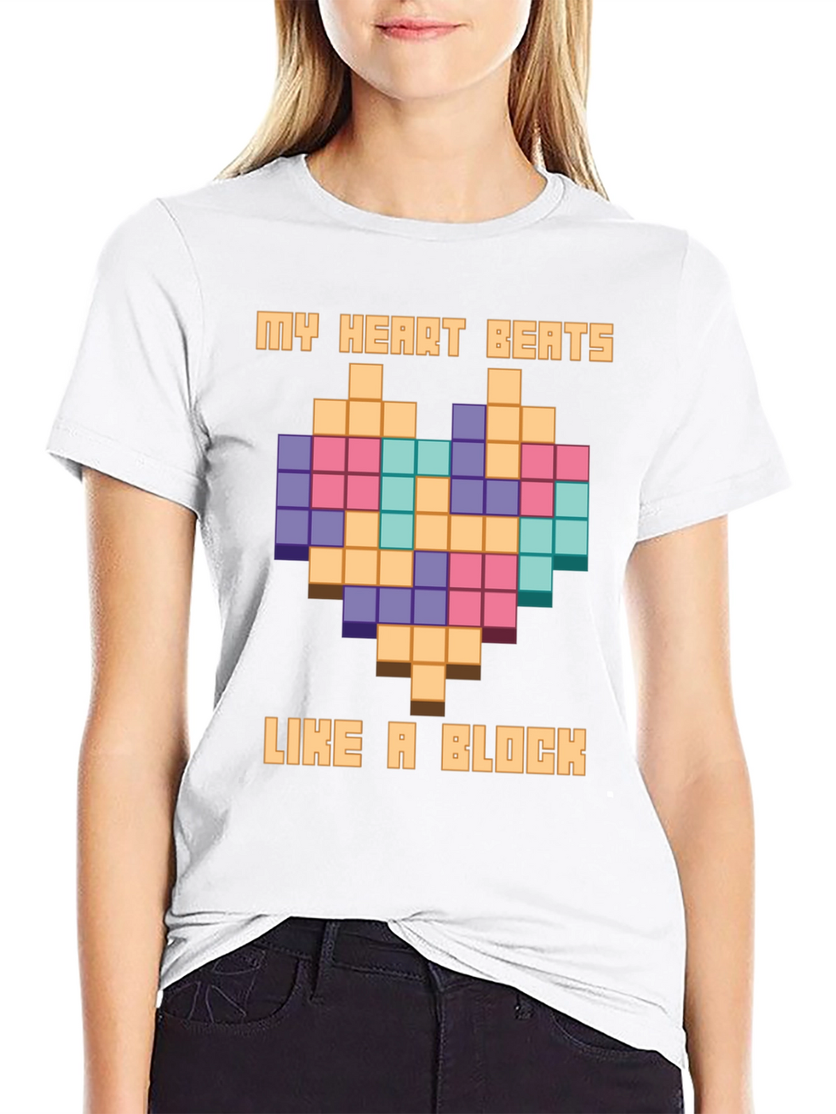Pixel Heart Block T-Shirt - My Heart Beats Like A Block