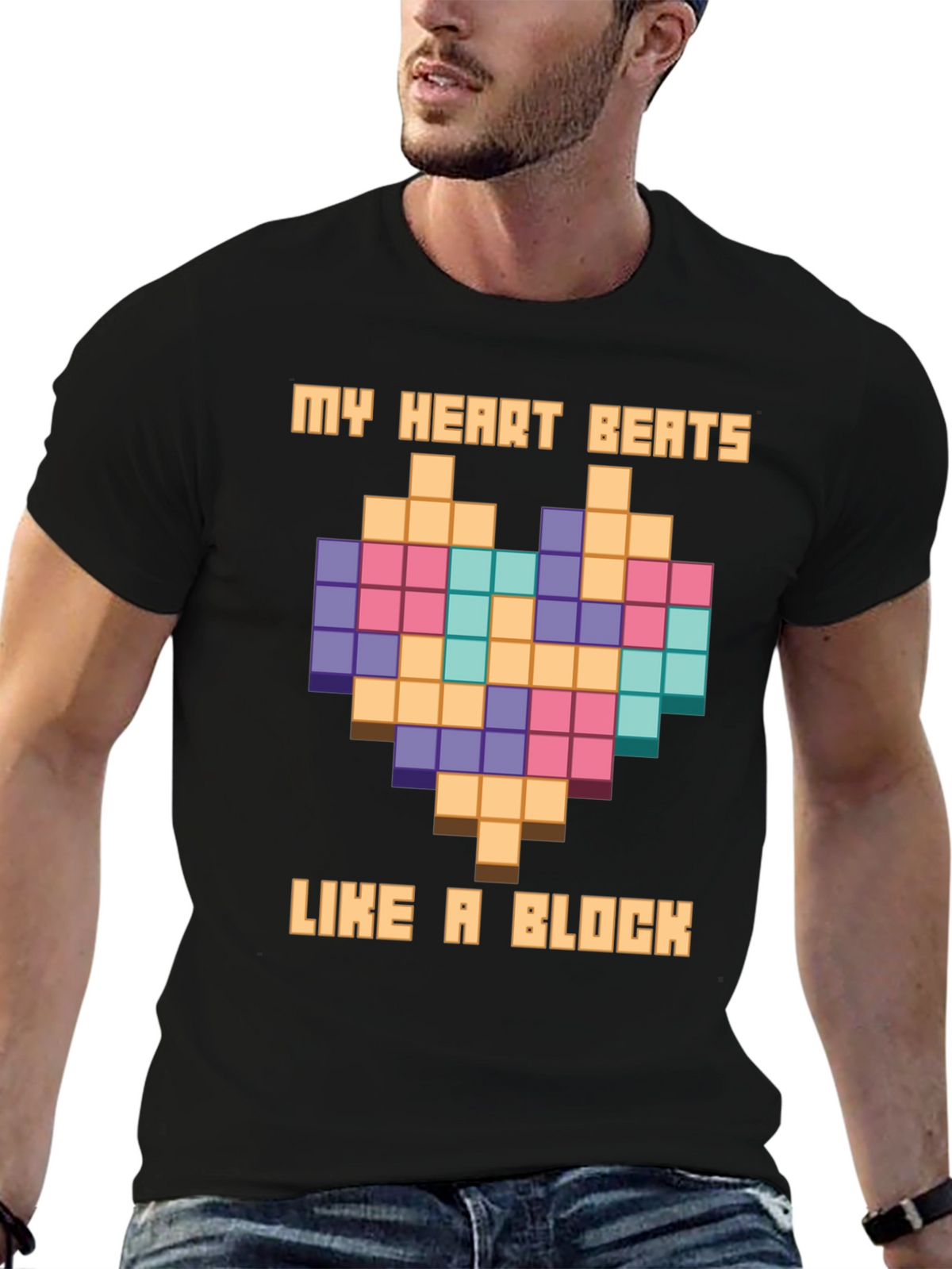 Pixel Heart Block T-Shirt - My Heart Beats Like A Block