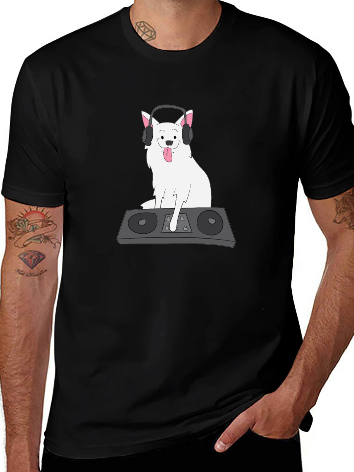 DJ Dog Graphic T-Shirt - Black Cotton Tee