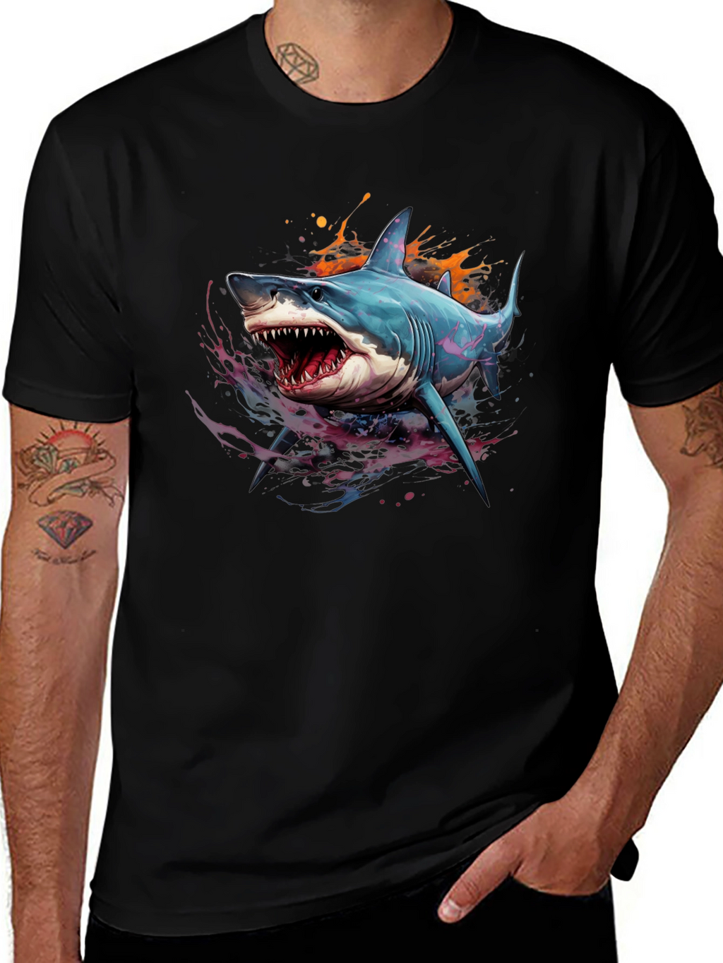 Shark Graphic Print Black T-Shirt