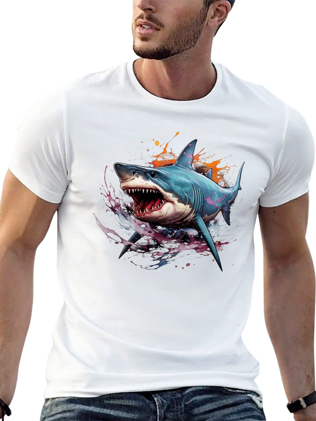 Shark Graphic Print Black T-Shirt