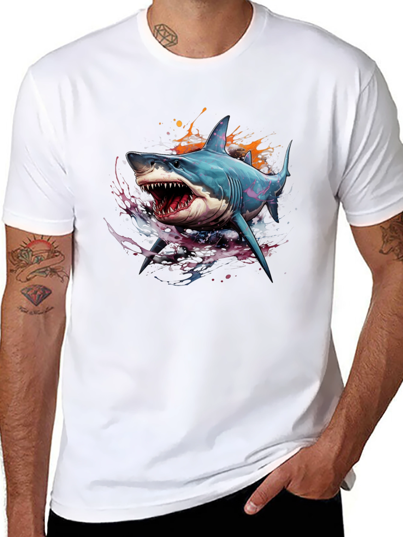 Shark Graphic Print Black T-Shirt