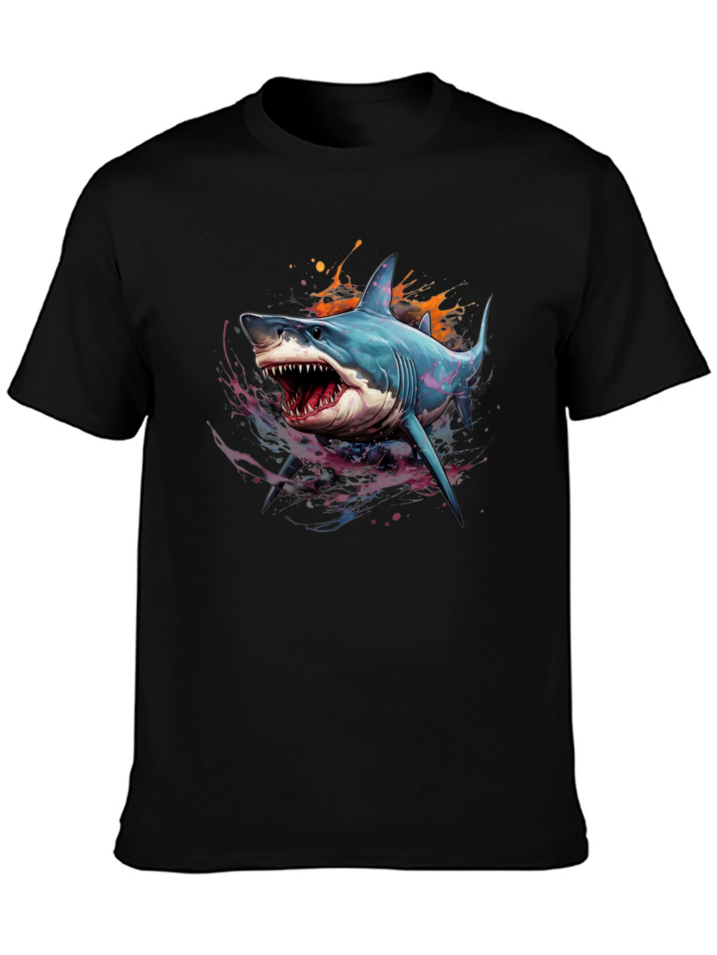 Shark Graphic Print Black T-Shirt