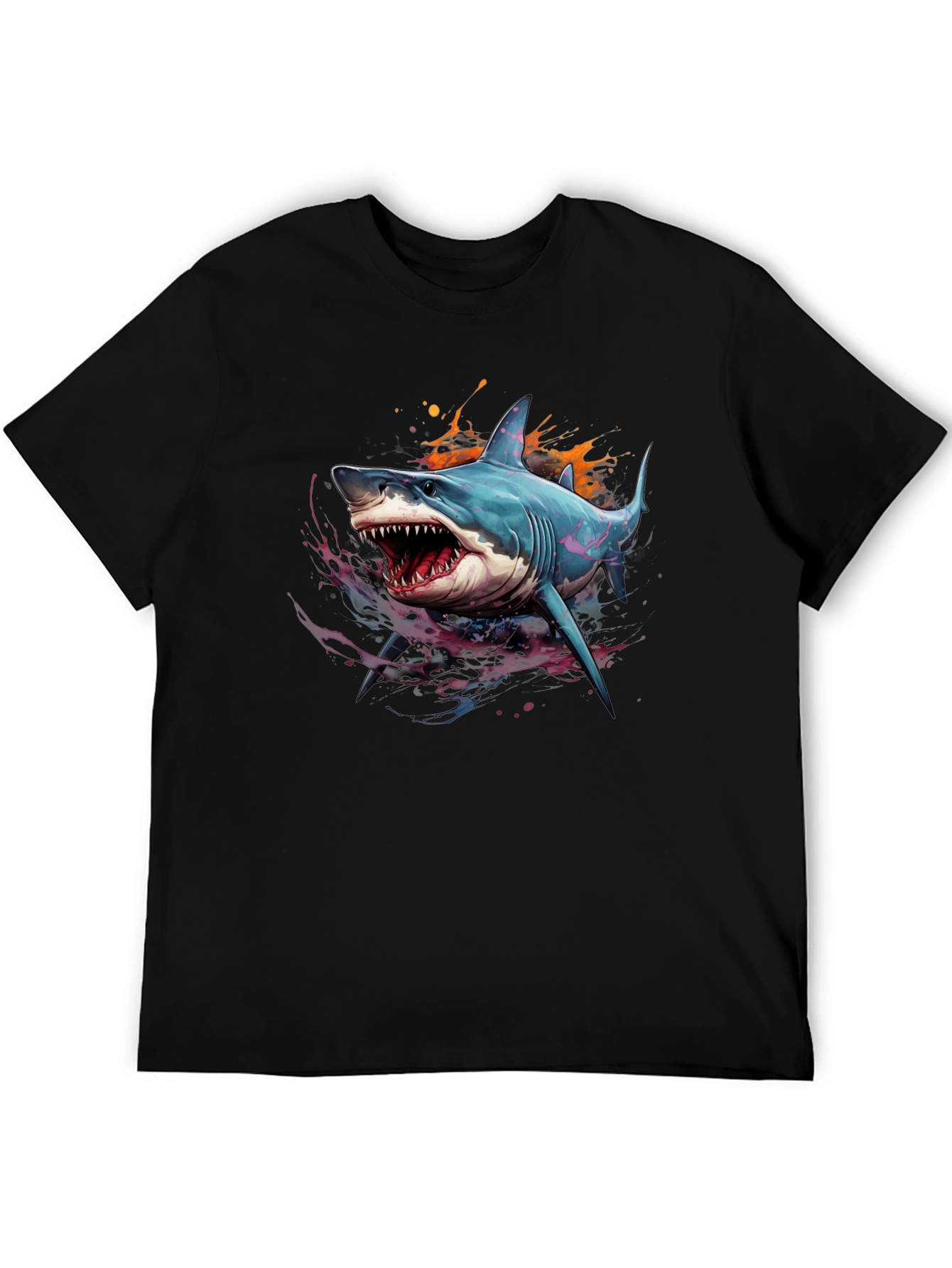 Shark Graphic Print Black T-Shirt