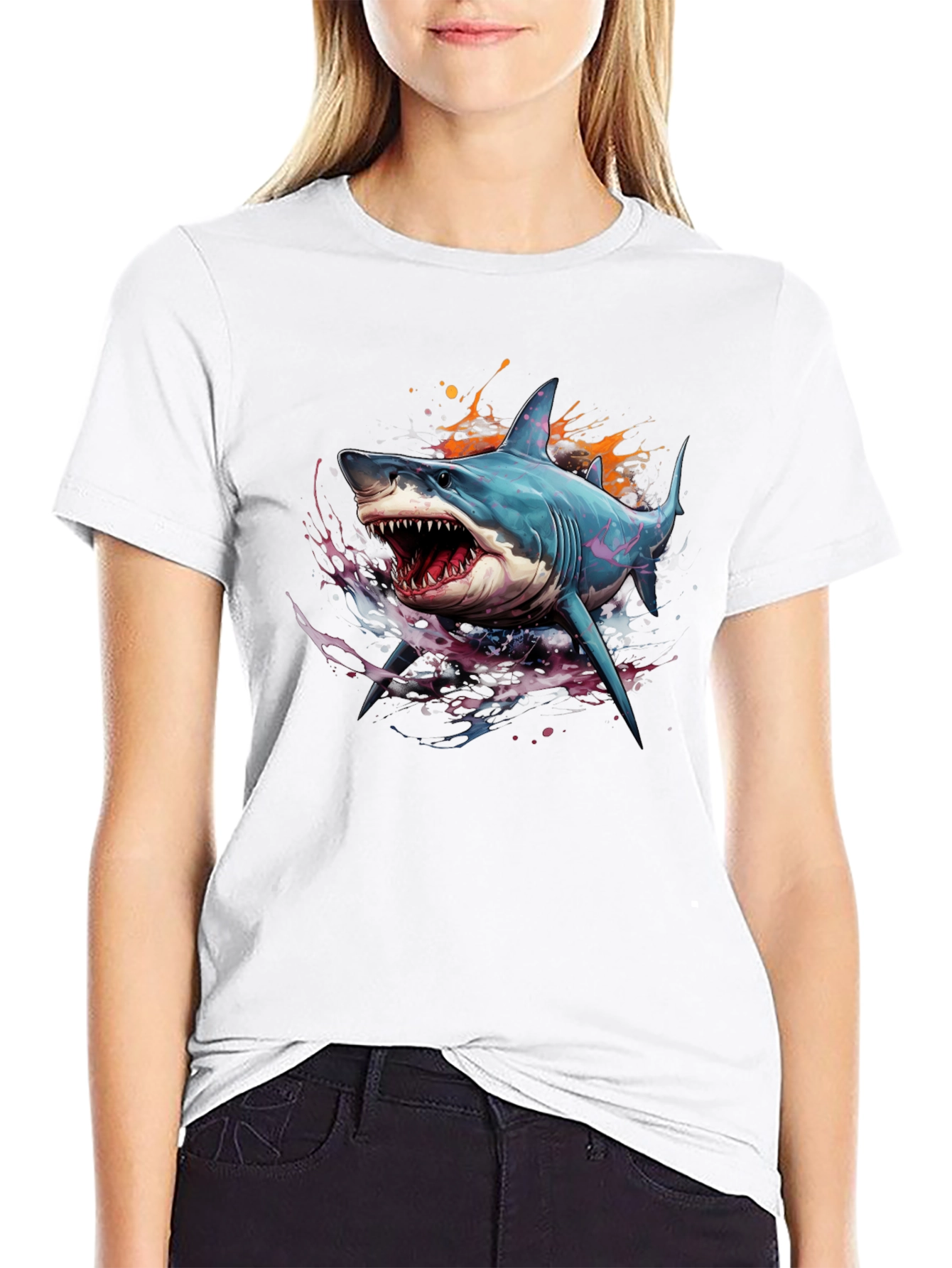 Shark Graphic Print Black T-Shirt