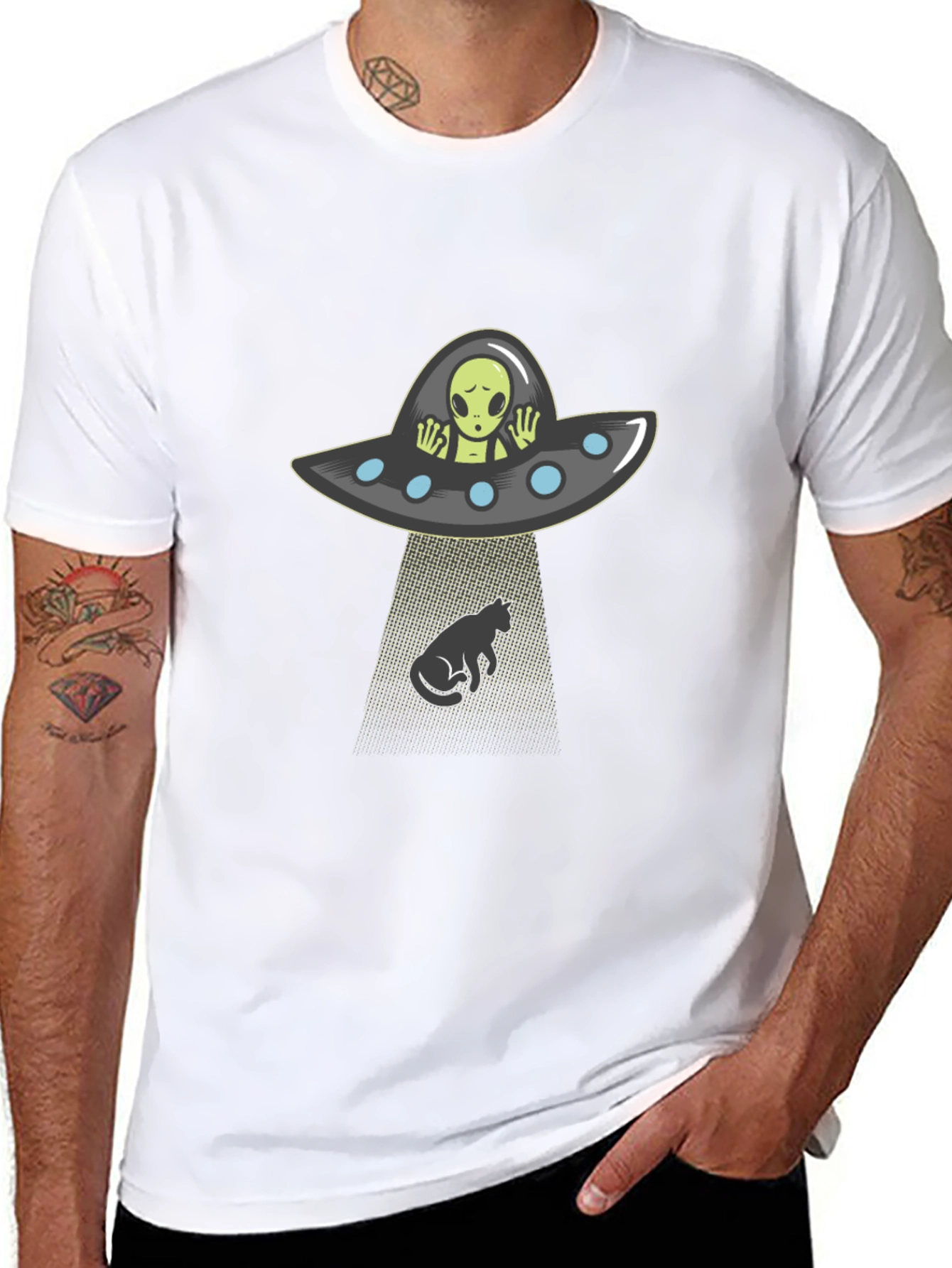 Alien Abduction Cat T-Shirt - Funny Graphic Tee
