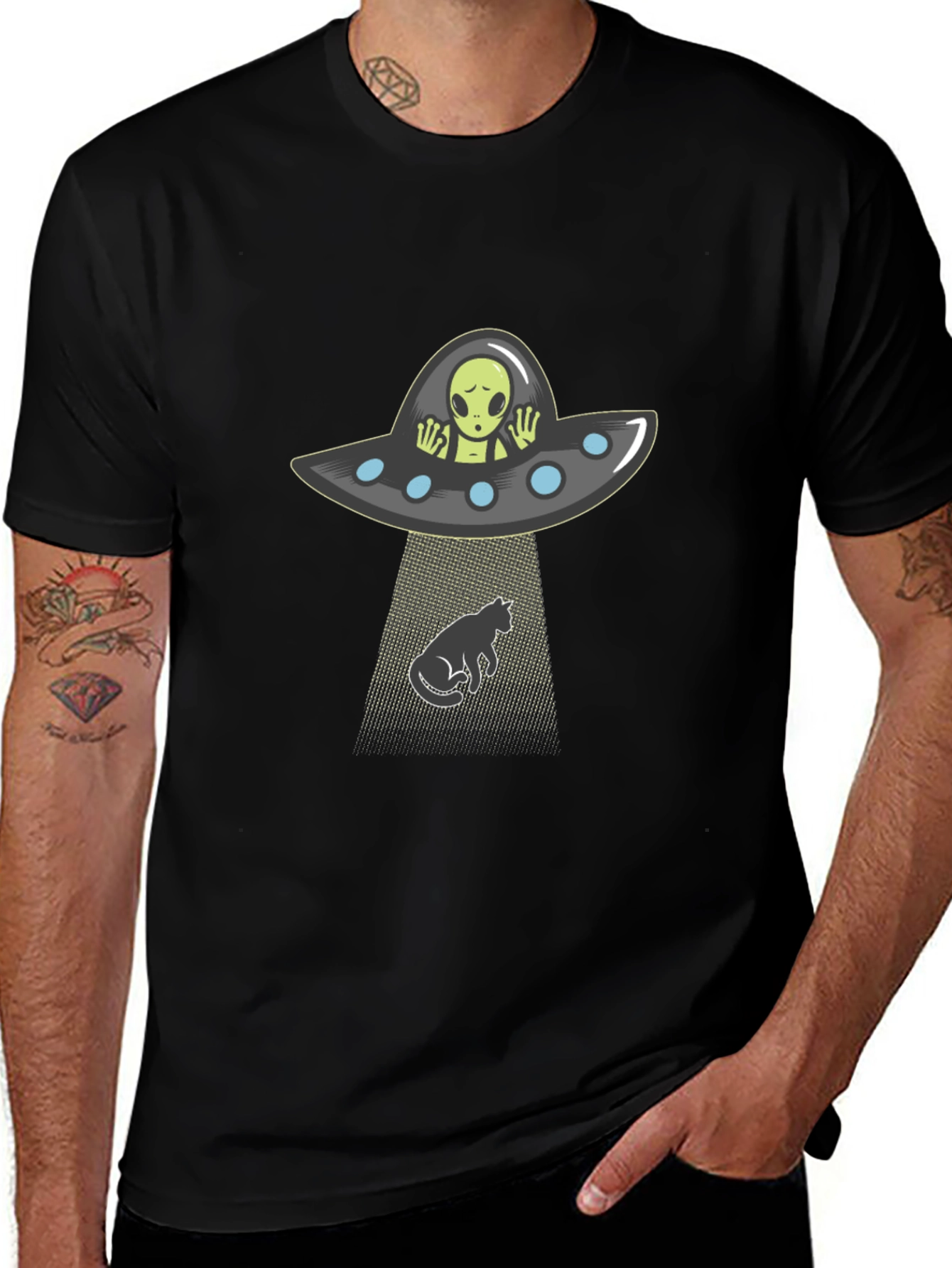 Alien Abduction Cat T-Shirt - Funny Graphic Tee