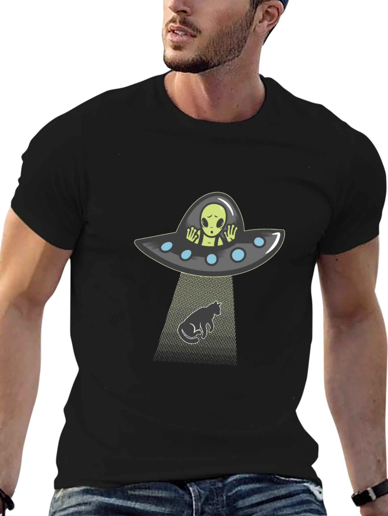 Alien Abduction Cat T-Shirt - Funny Graphic Tee