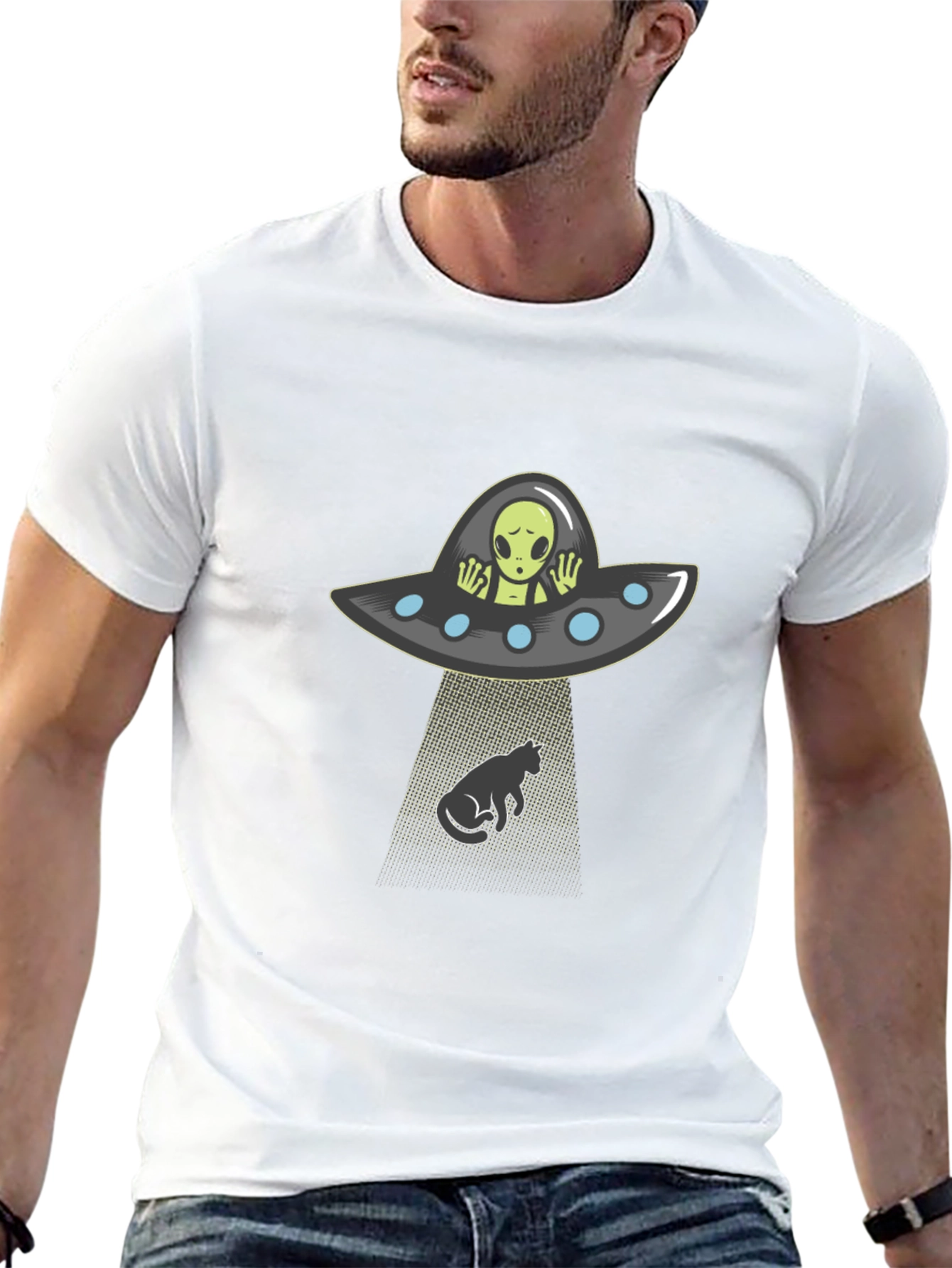 Alien Abduction Cat T-Shirt - Funny Graphic Tee