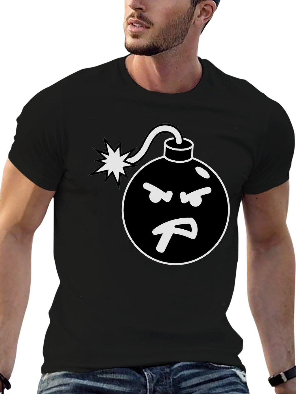 Angry Bomb Graphic Tee - Black Cotton Blend