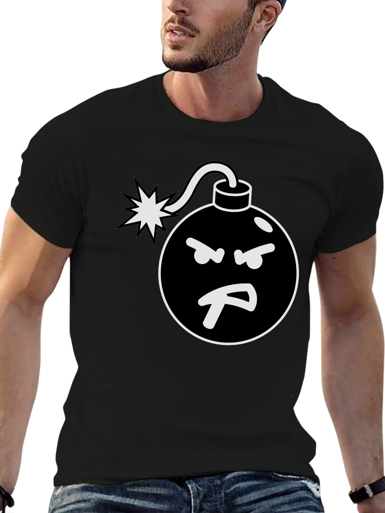 Angry Bomb Graphic Tee - Black Cotton Blend