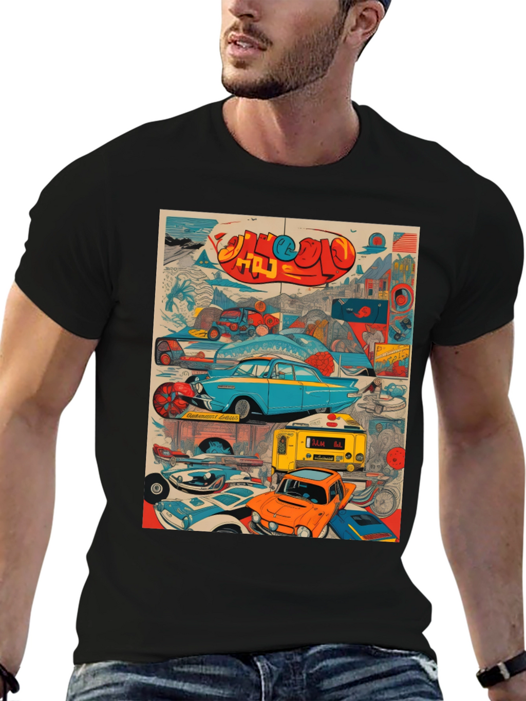 Retro Car Collage Graphic Tee