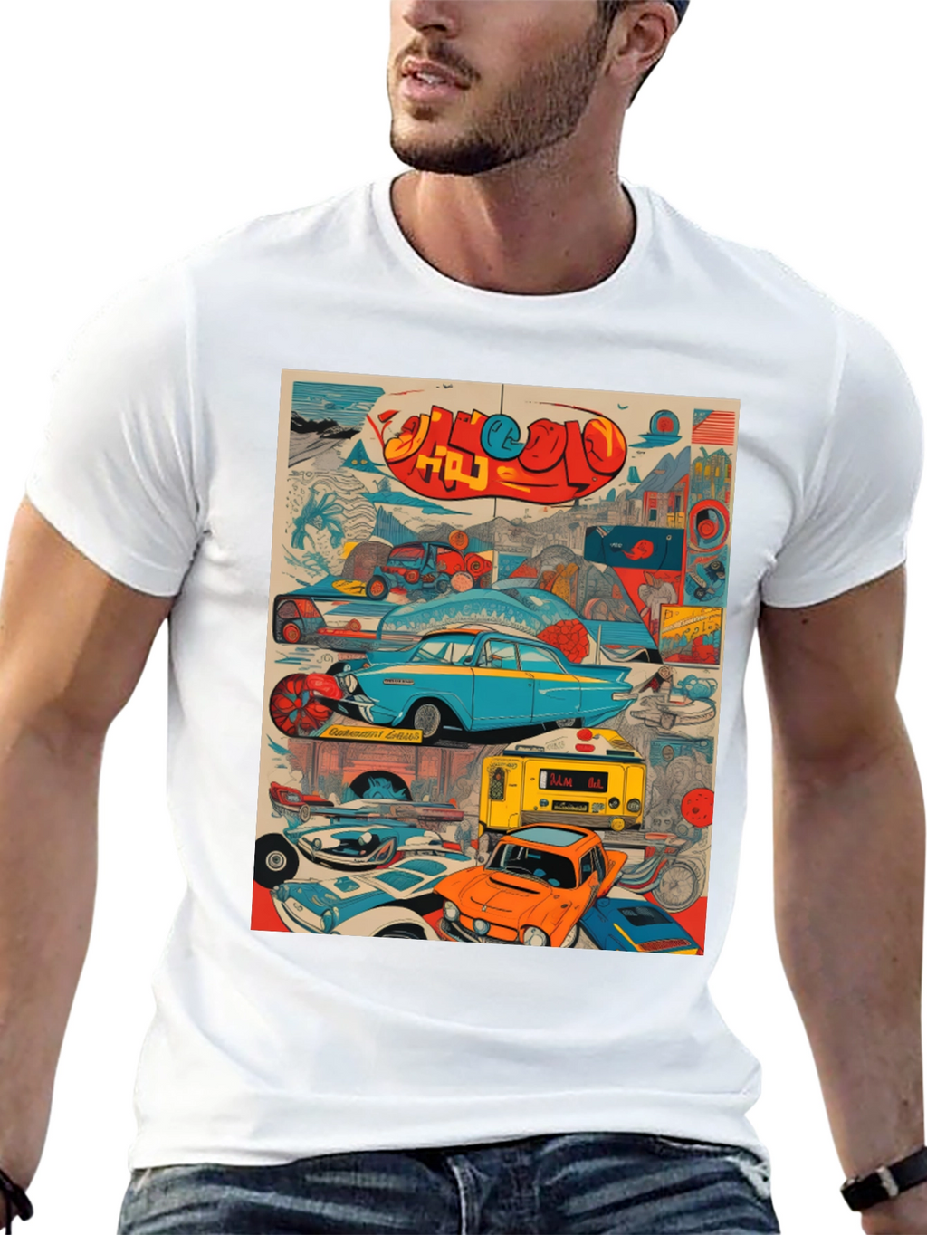 Retro Car Collage Graphic Tee
