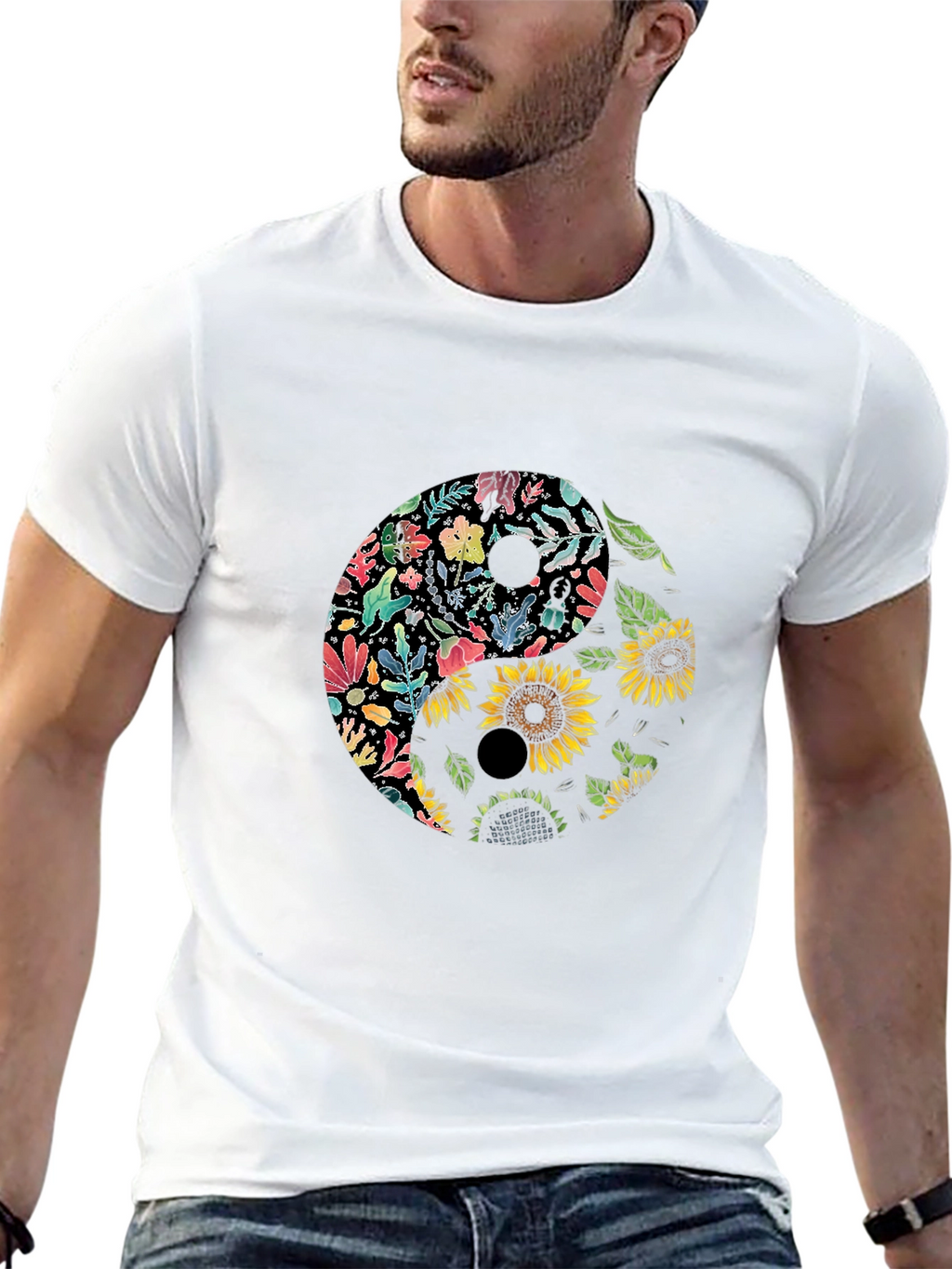 Floral Yin Yang Graphic Tee - Black