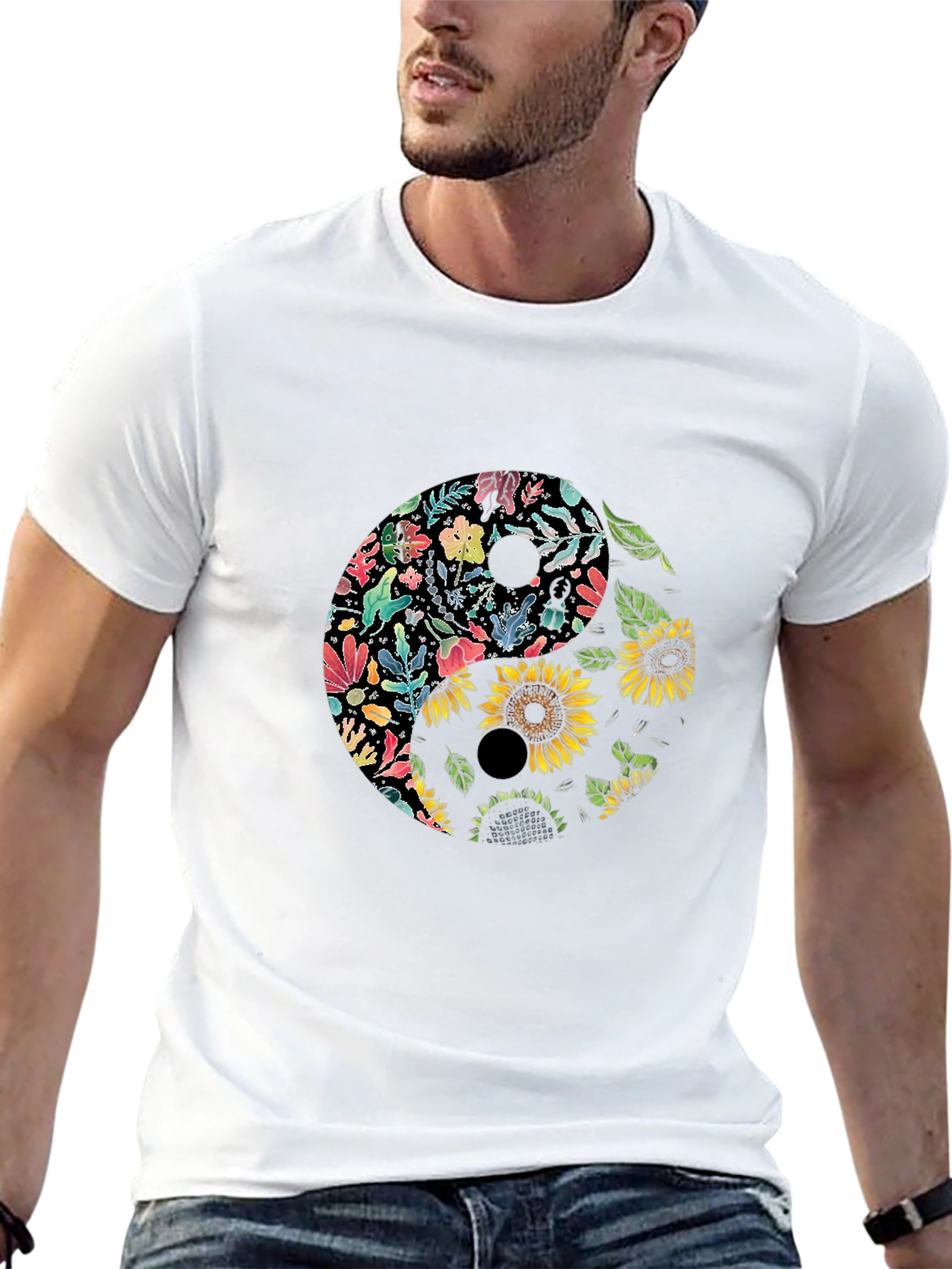 Floral Yin Yang Graphic Tee - Black