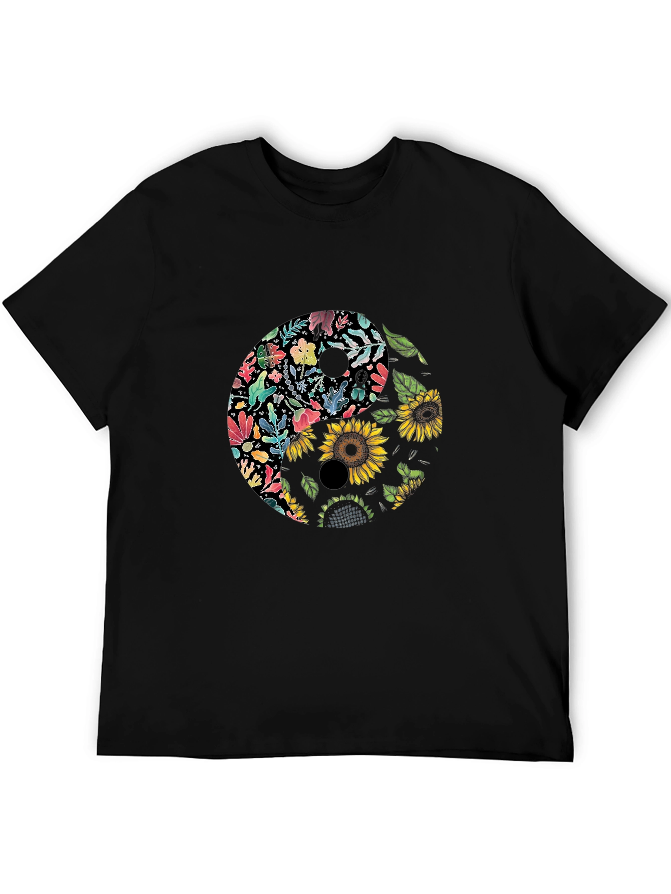 Floral Yin Yang Graphic Tee - Black