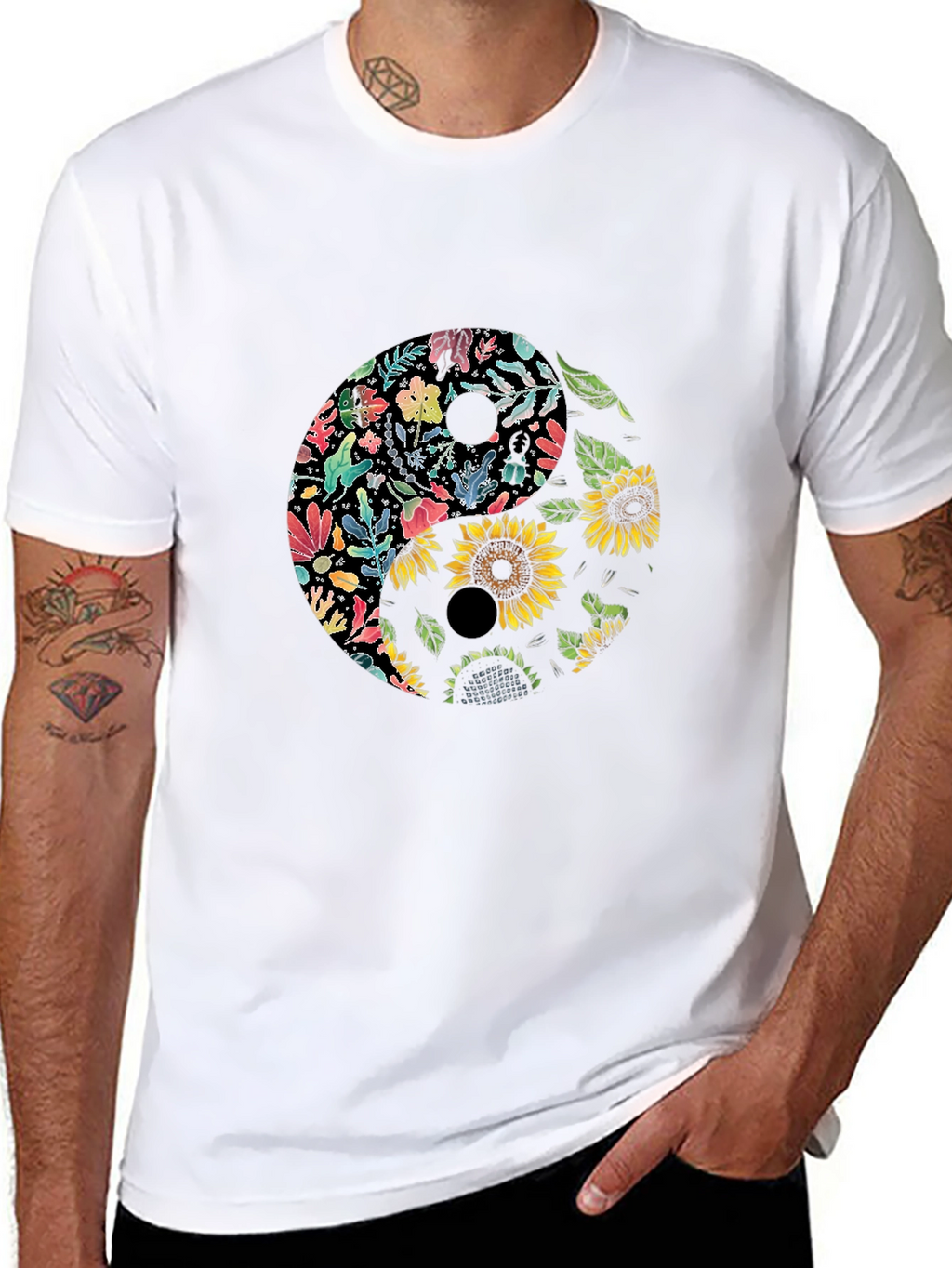 Floral Yin Yang Graphic Tee - Black