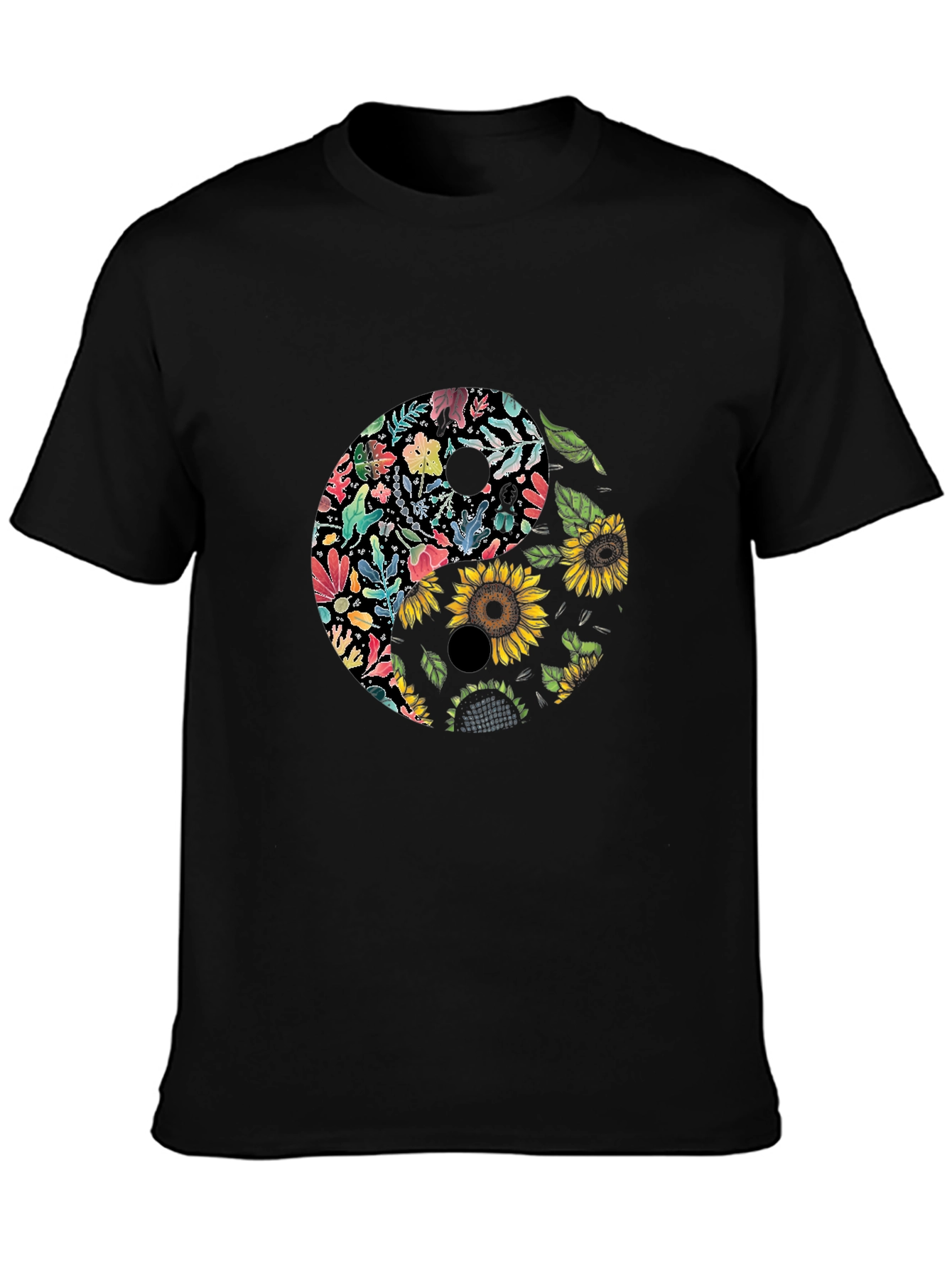 Floral Yin Yang Graphic Tee - Black