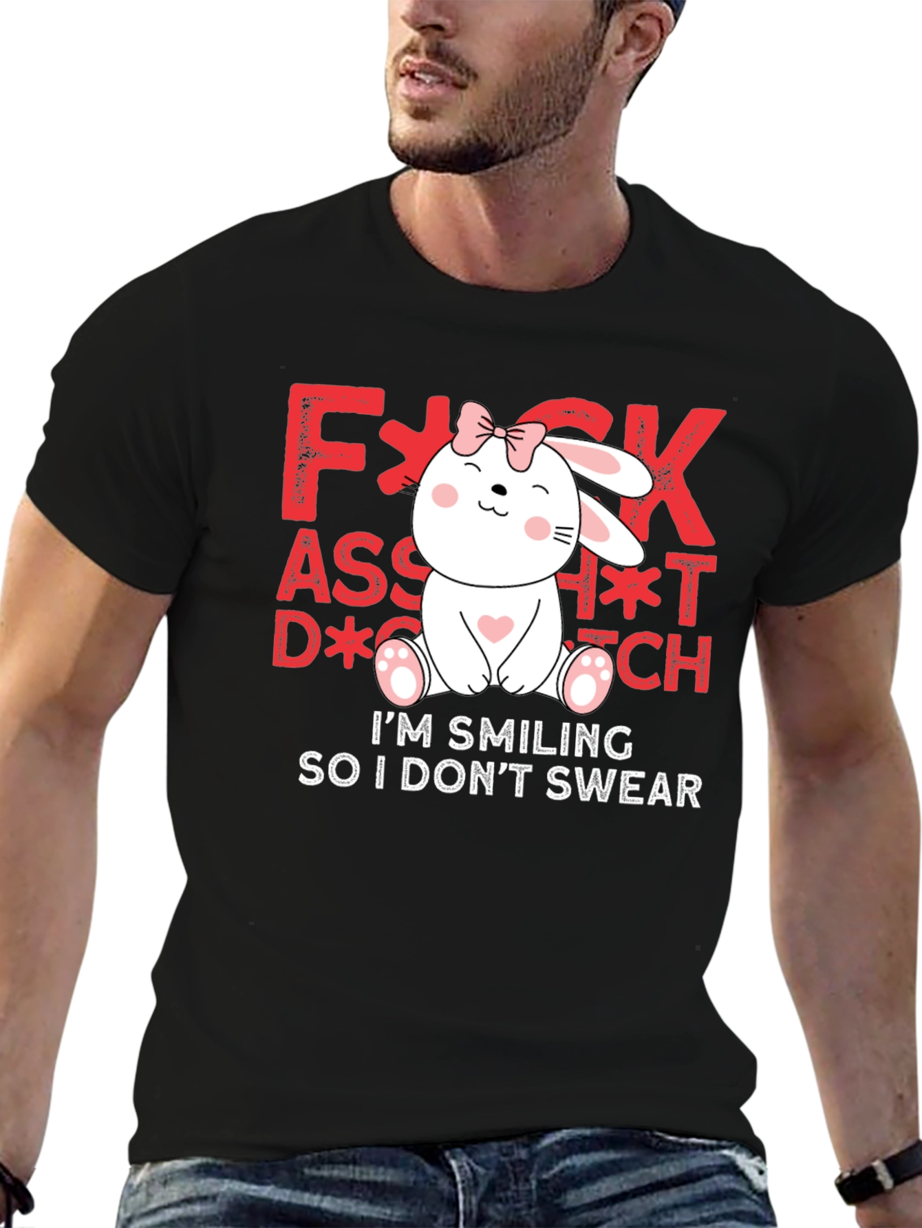 Funny Bunny Graphic Tee - Im Smiling So I Dont Swear