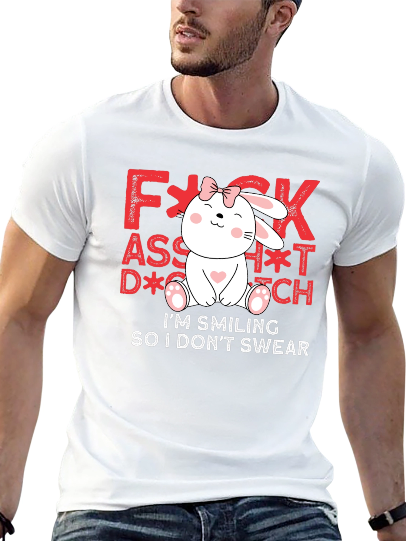 Funny Bunny Graphic Tee - Im Smiling So I Dont Swear