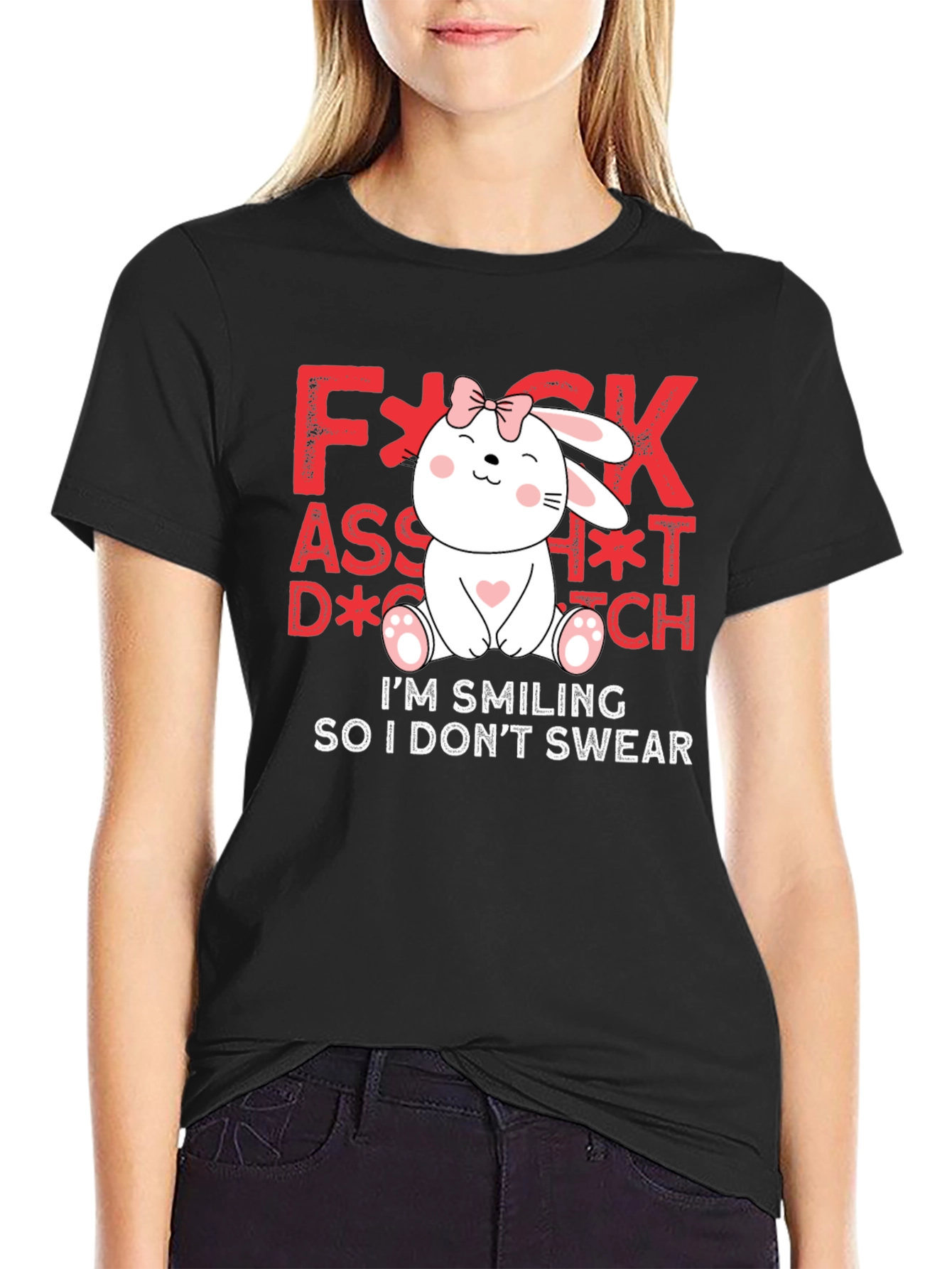 Funny Bunny Graphic Tee - Im Smiling So I Dont Swear