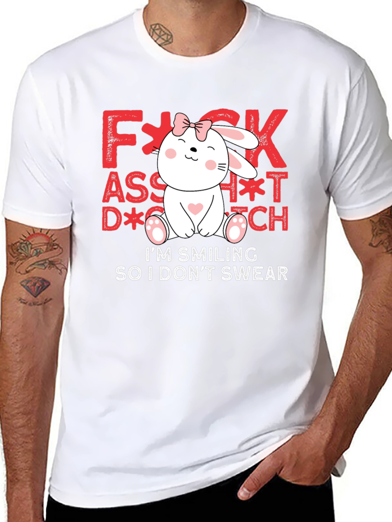 Funny Bunny Graphic Tee - Im Smiling So I Dont Swear