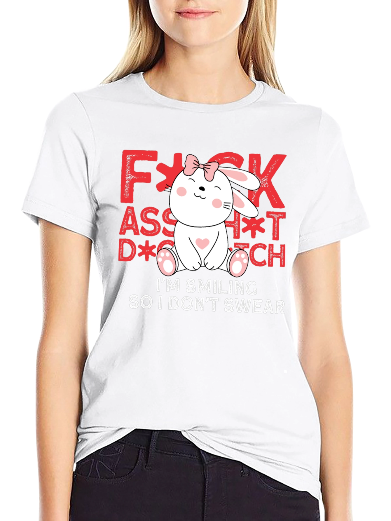 Funny Bunny Graphic Tee - Im Smiling So I Dont Swear