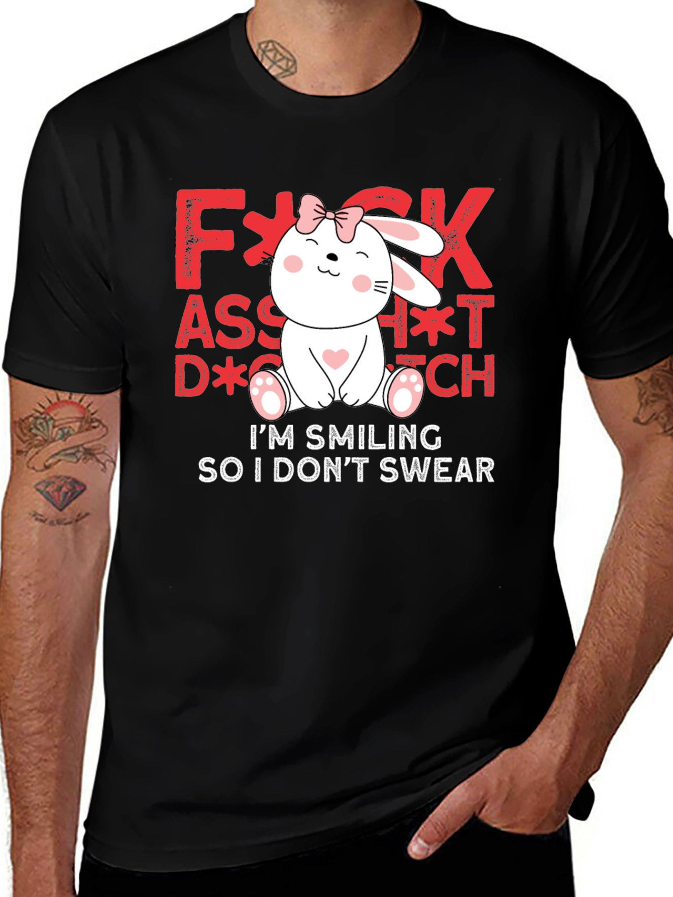 Funny Bunny Graphic Tee - Im Smiling So I Dont Swear