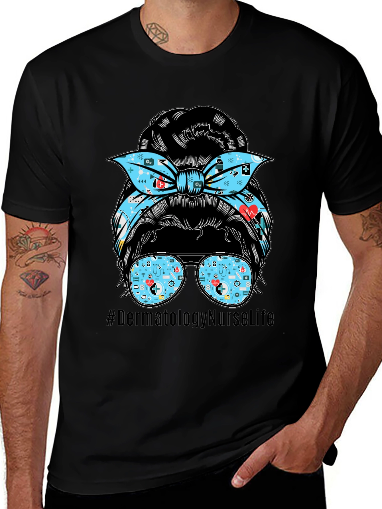 Dermatology Nurse Life Messy Bun T-Shirt