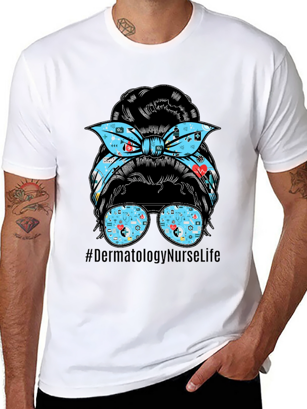 Dermatology Nurse Life Messy Bun T-Shirt