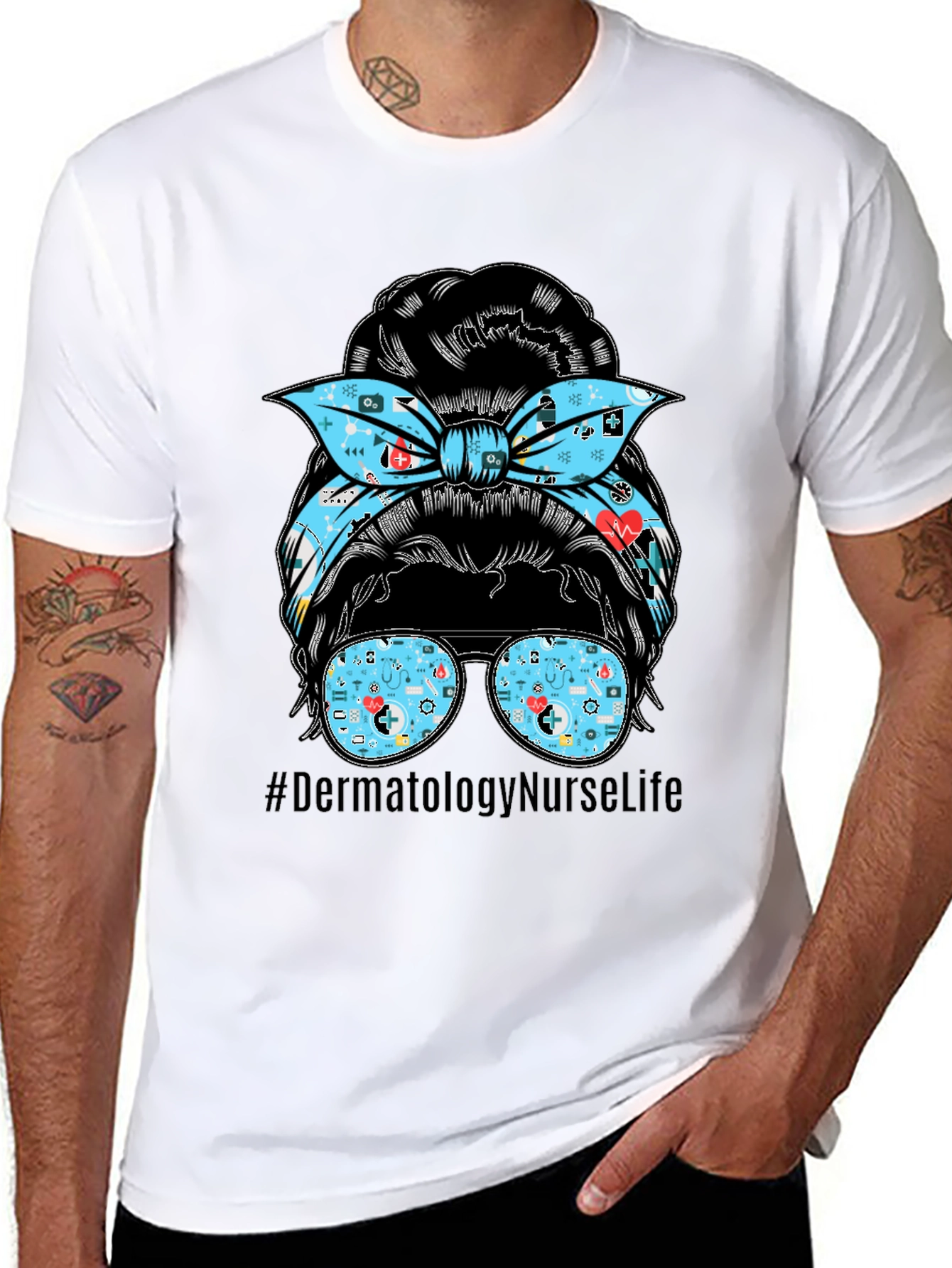 Dermatology Nurse Life Messy Bun T-Shirt