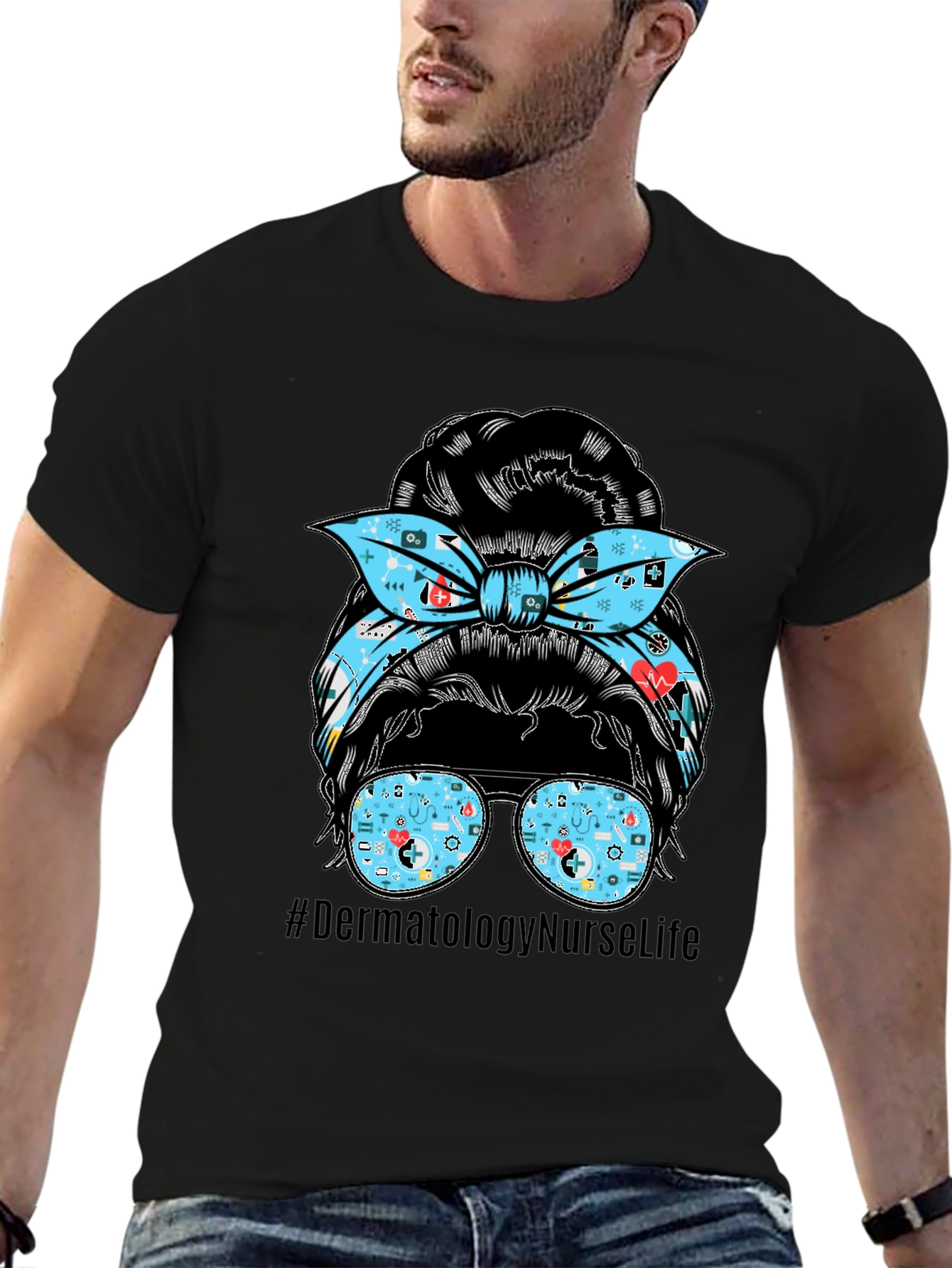 Dermatology Nurse Life Messy Bun T-Shirt