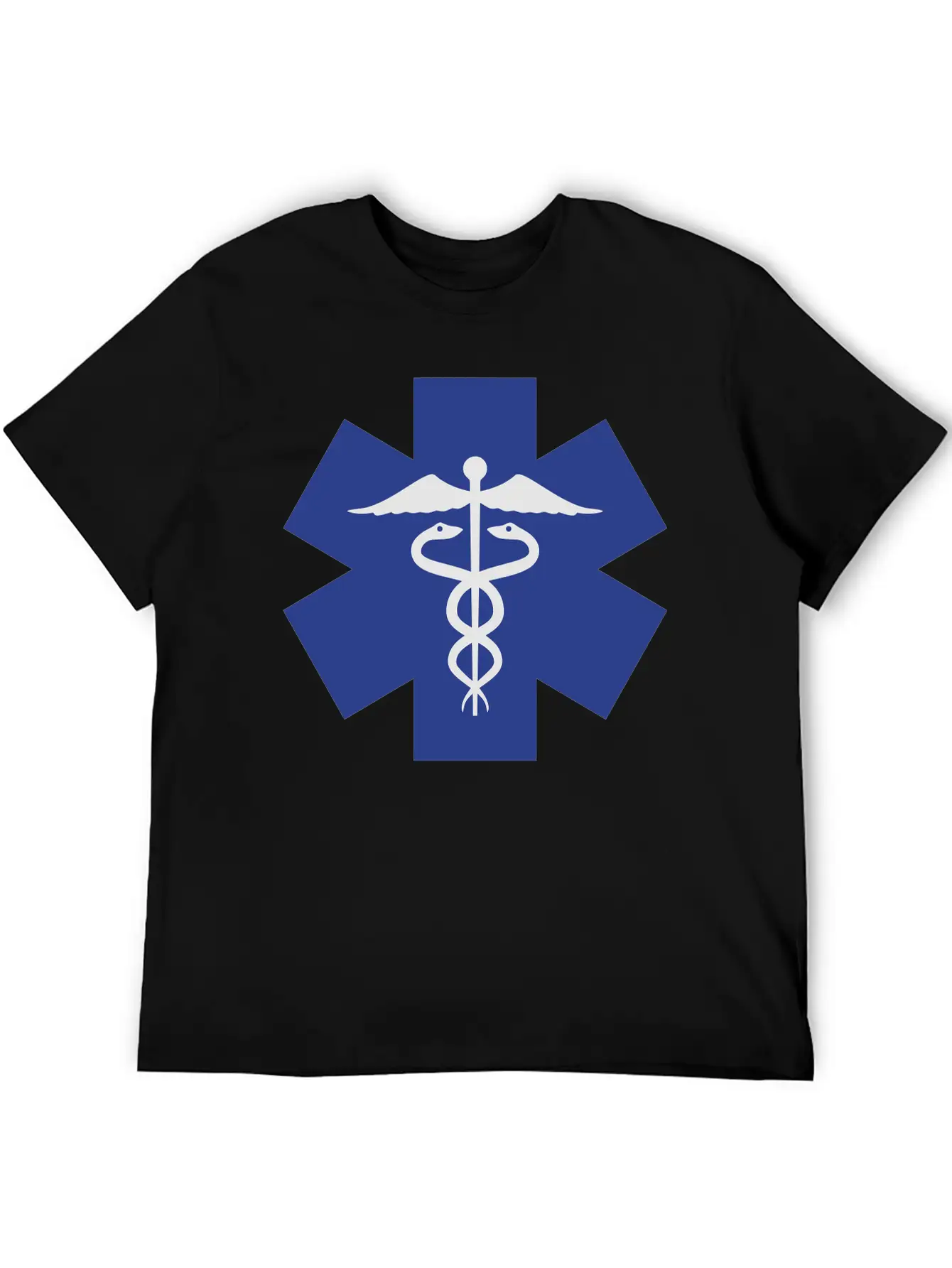Caduceus On Blue Star Of Life Relaxed Everyday Tee – Lightweight And Durable Cotton