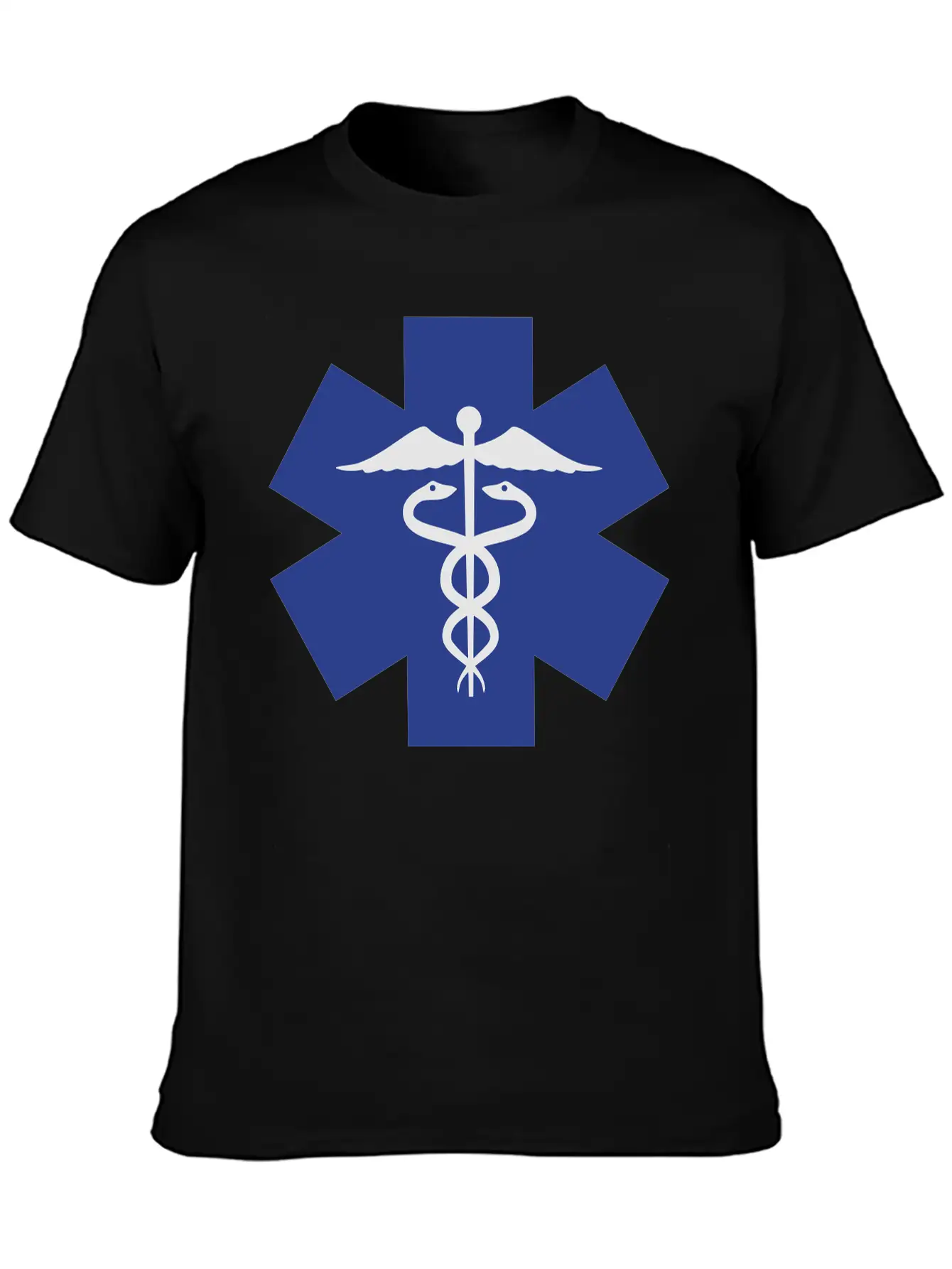 Caduceus On Blue Star Of Life Relaxed Everyday Tee – Lightweight And Durable Cotton