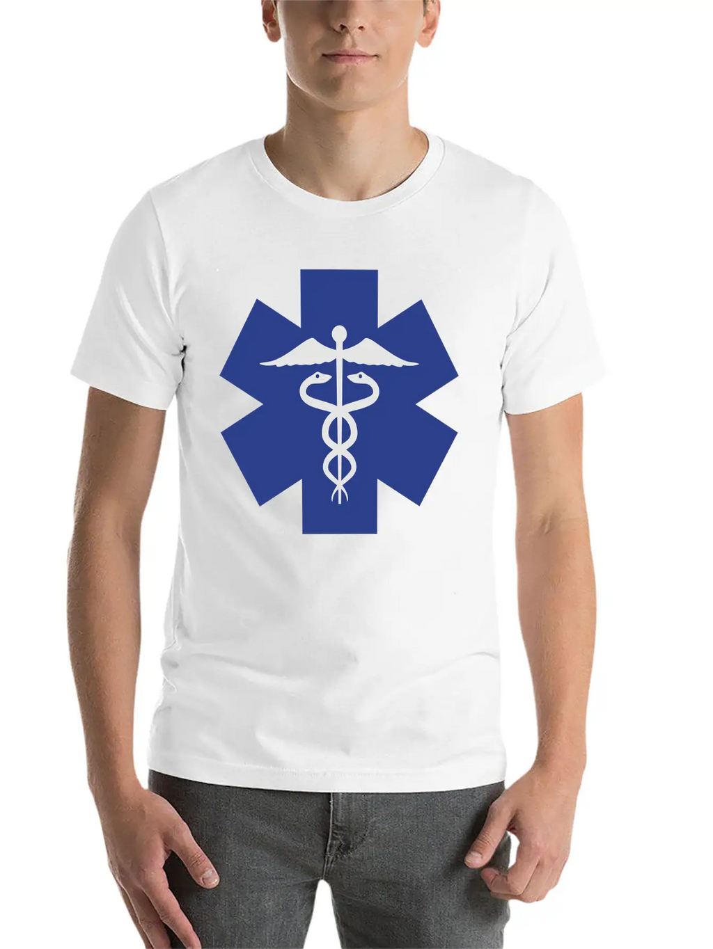 Caduceus On Blue Star Of Life Relaxed Everyday Tee – Lightweight And Durable Cotton