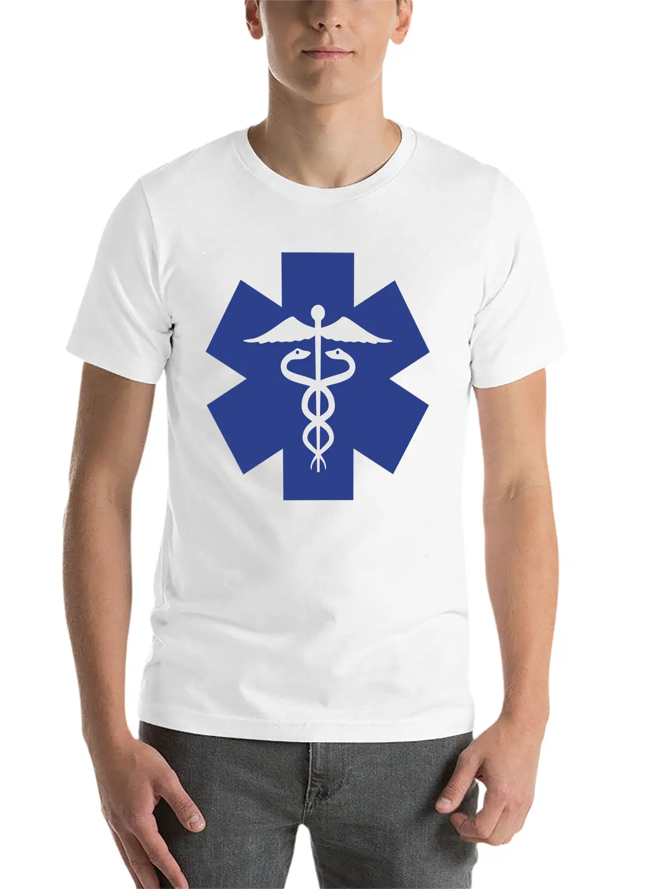 Caduceus On Blue Star Of Life Relaxed Everyday Tee – Lightweight And Durable Cotton