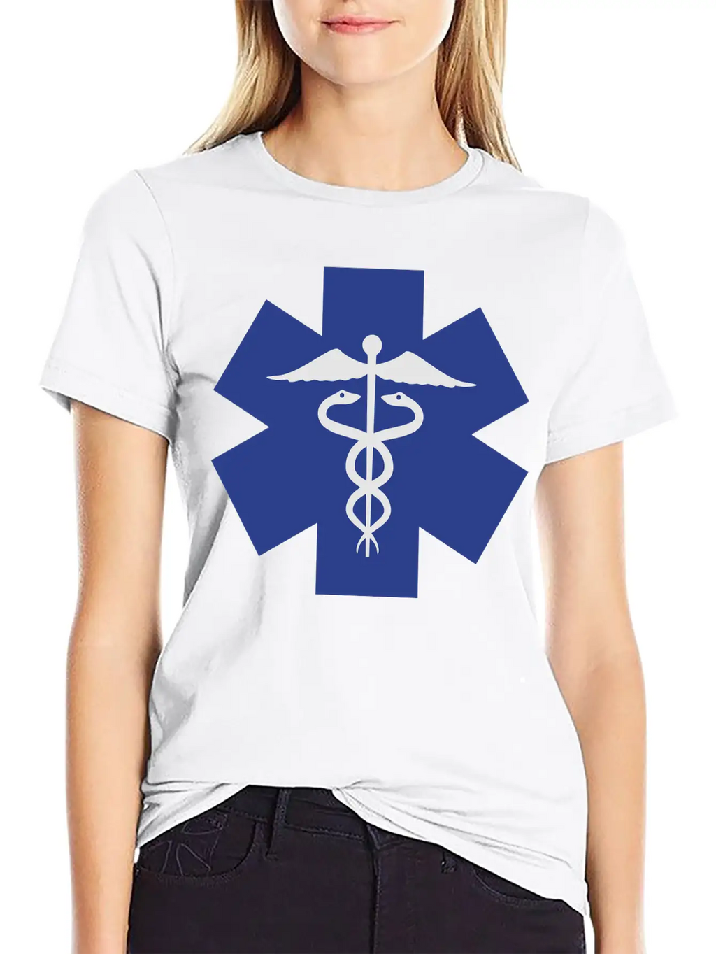 Caduceus On Blue Star Of Life Relaxed Everyday Tee – Lightweight And Durable Cotton