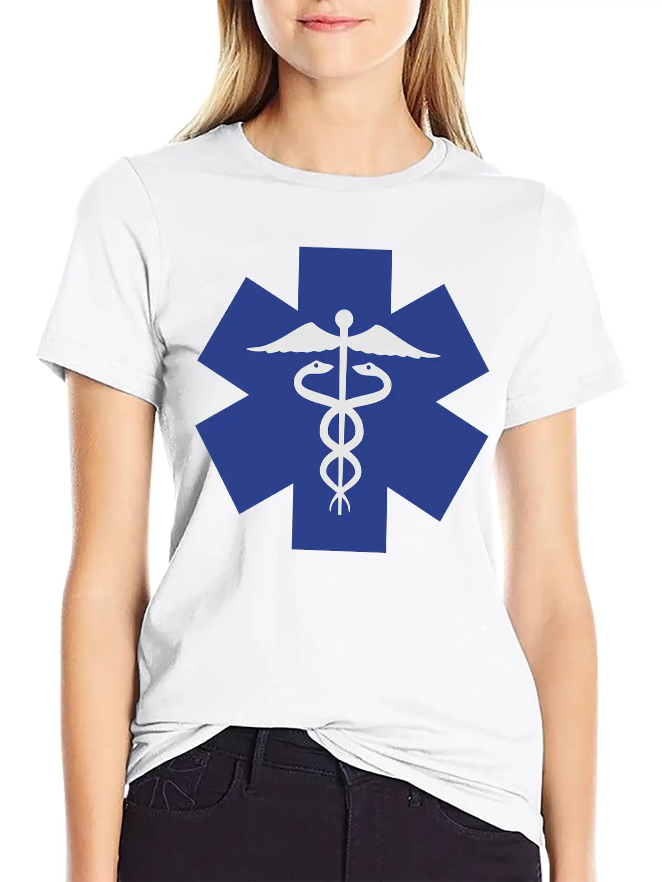 Caduceus On Blue Star Of Life Relaxed Everyday Tee – Lightweight And Durable Cotton