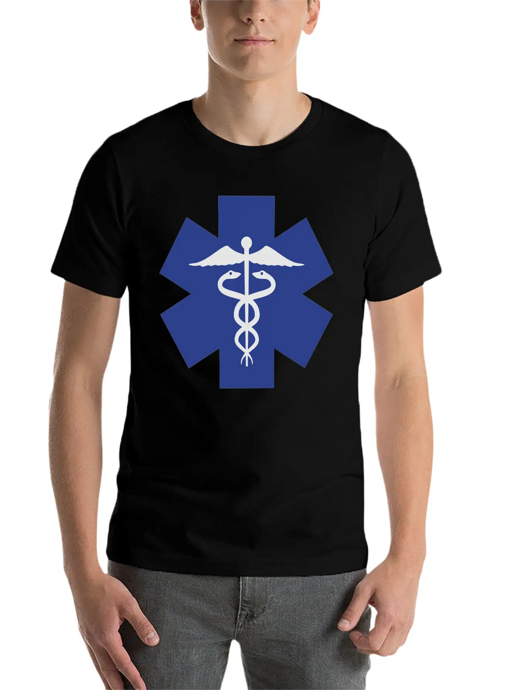 Caduceus On Blue Star Of Life Relaxed Everyday Tee – Lightweight And Durable Cotton