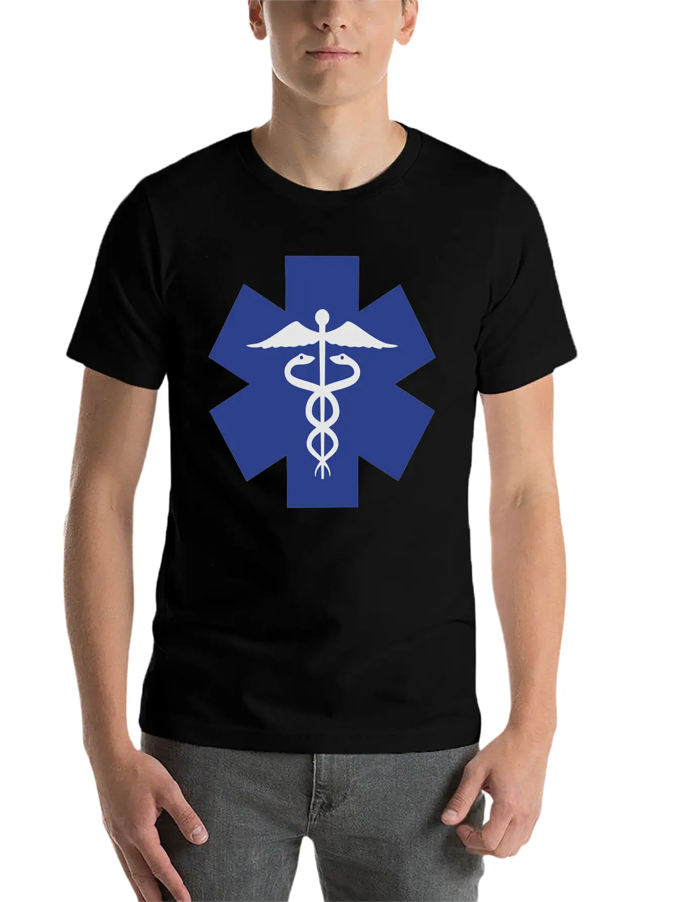 Caduceus On Blue Star Of Life Relaxed Everyday Tee – Lightweight And Durable Cotton