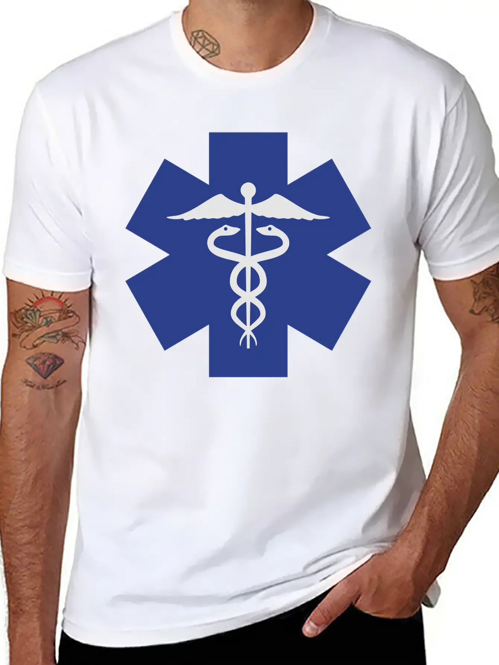 Caduceus On Blue Star Of Life Relaxed Everyday Tee – Lightweight And Durable Cotton
