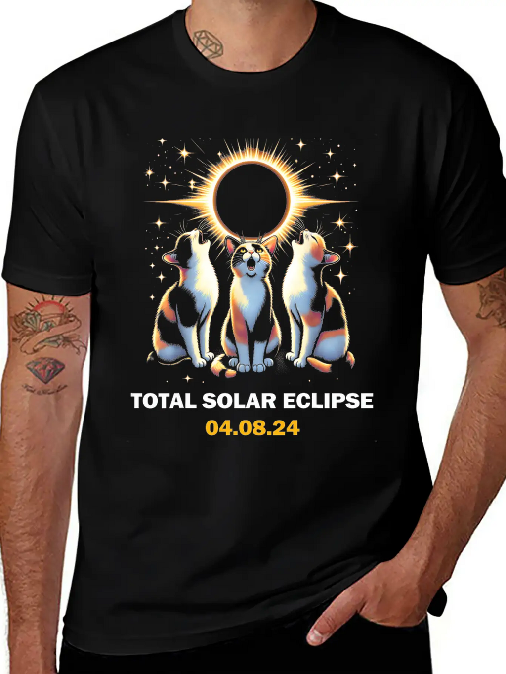 Calico Cat Howling At Total Solar Eclipse 8 April Breathable Graphic T-Shirt – Perfect For Casual Days