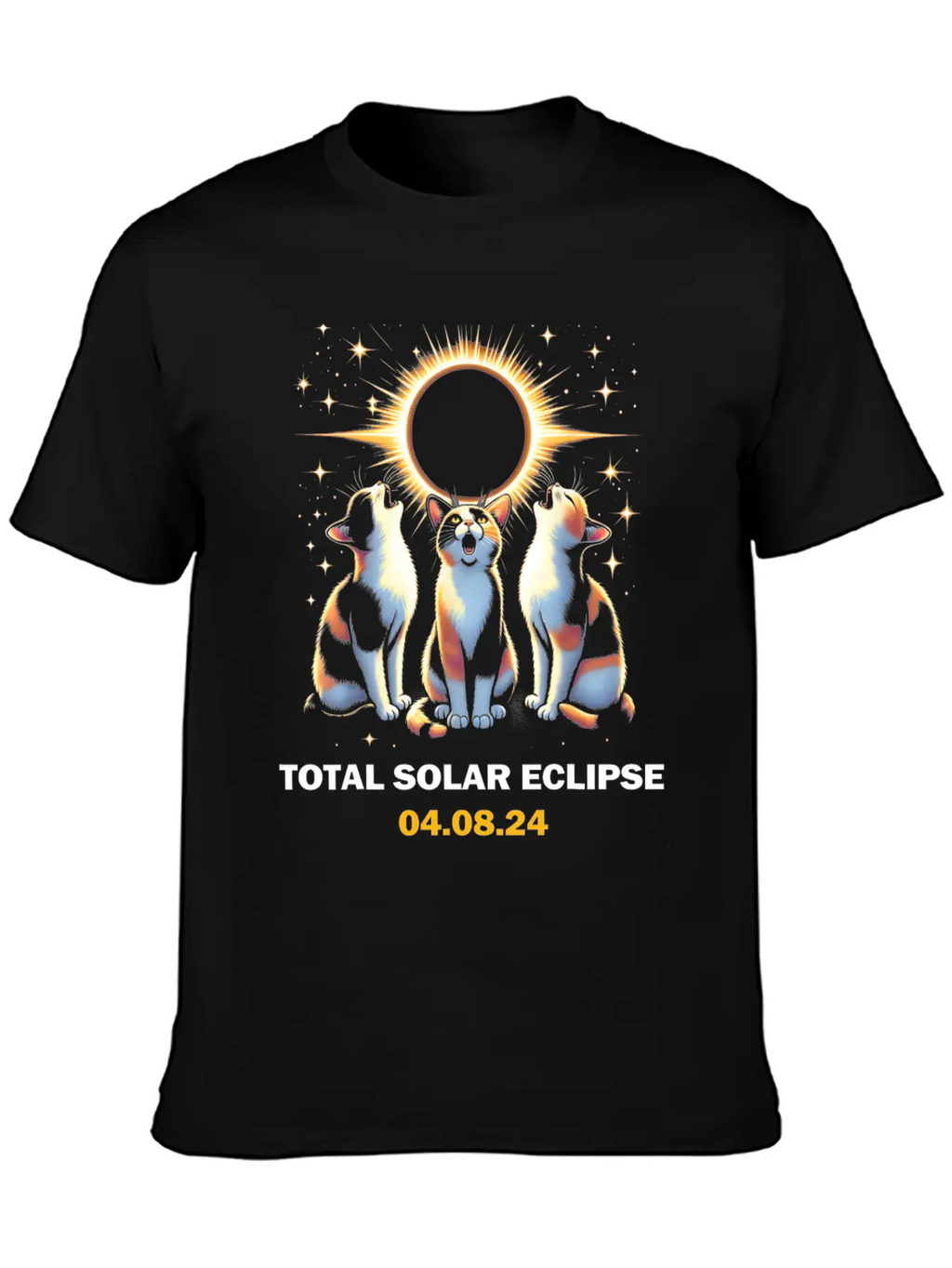 Calico Cat Howling At Total Solar Eclipse 8 April Breathable Graphic T-Shirt – Perfect For Casual Days