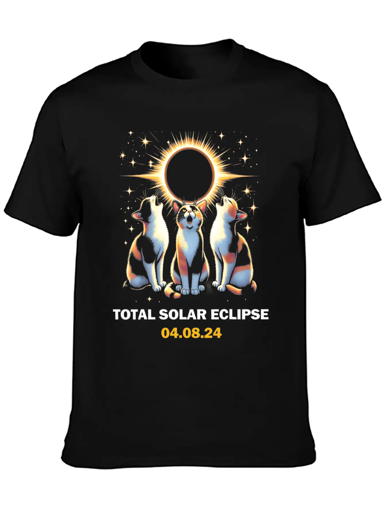 Calico Cat Howling At Total Solar Eclipse 8 April Breathable Graphic T-Shirt – Perfect For Casual Days