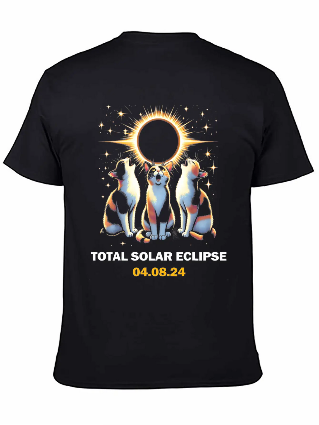 Calico Cat Howling At Total Solar Eclipse 8 April Breathable Graphic T-Shirt – Perfect For Casual Days