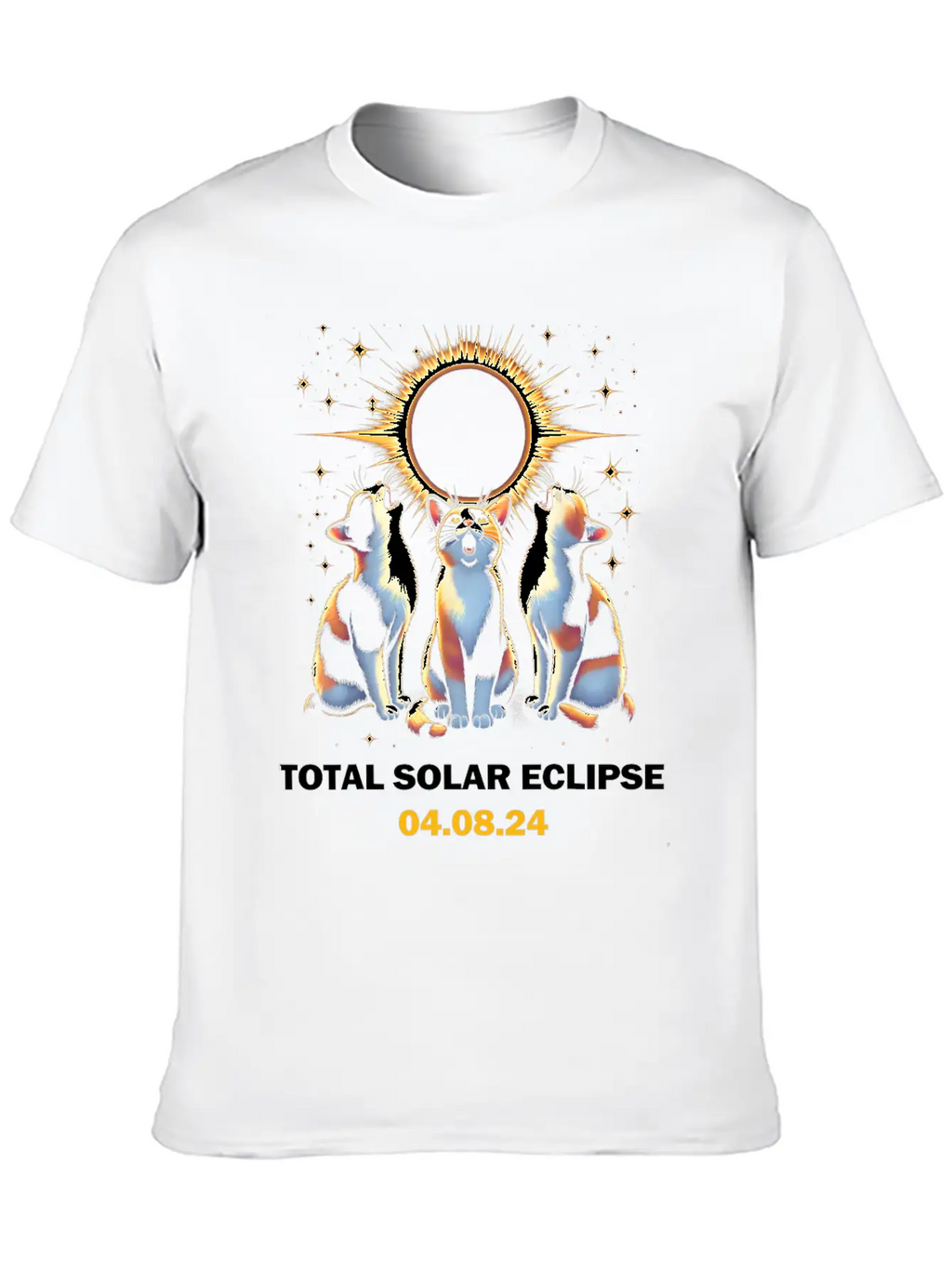Calico Cat Howling At Total Solar Eclipse 8 April Breathable Graphic T-Shirt – Perfect For Casual Days