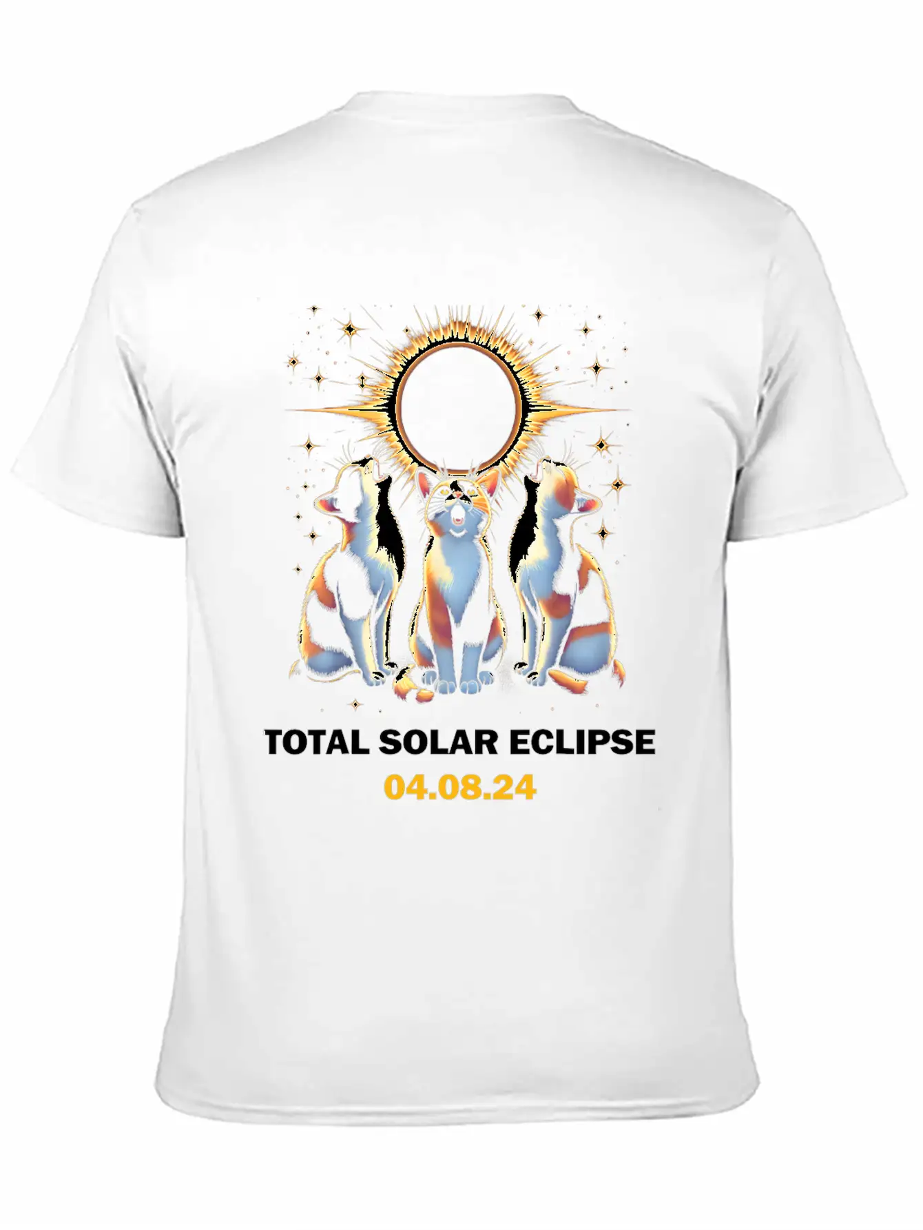 Calico Cat Howling At Total Solar Eclipse 8 April Breathable Graphic T-Shirt – Perfect For Casual Days