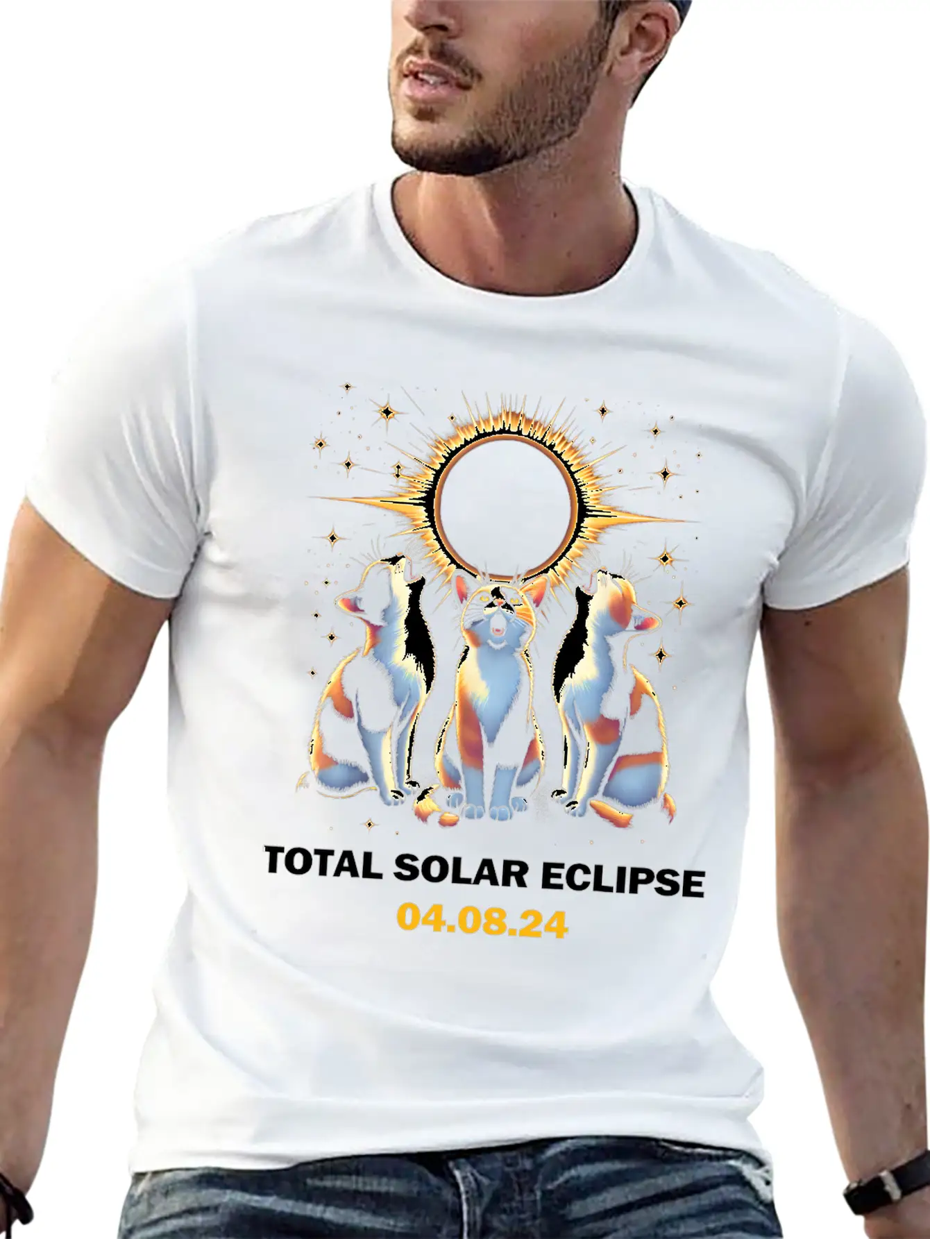 Calico Cat Howling At Total Solar Eclipse 8 April Breathable Graphic T-Shirt – Perfect For Casual Days