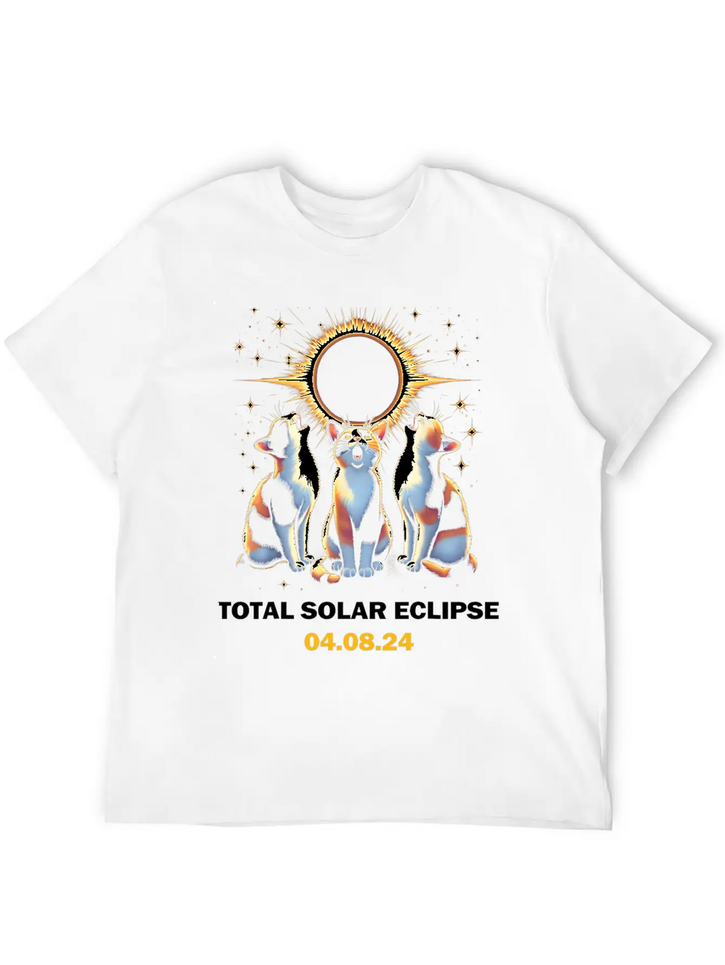 Calico Cat Howling At Total Solar Eclipse 8 April Breathable Graphic T-Shirt – Perfect For Casual Days